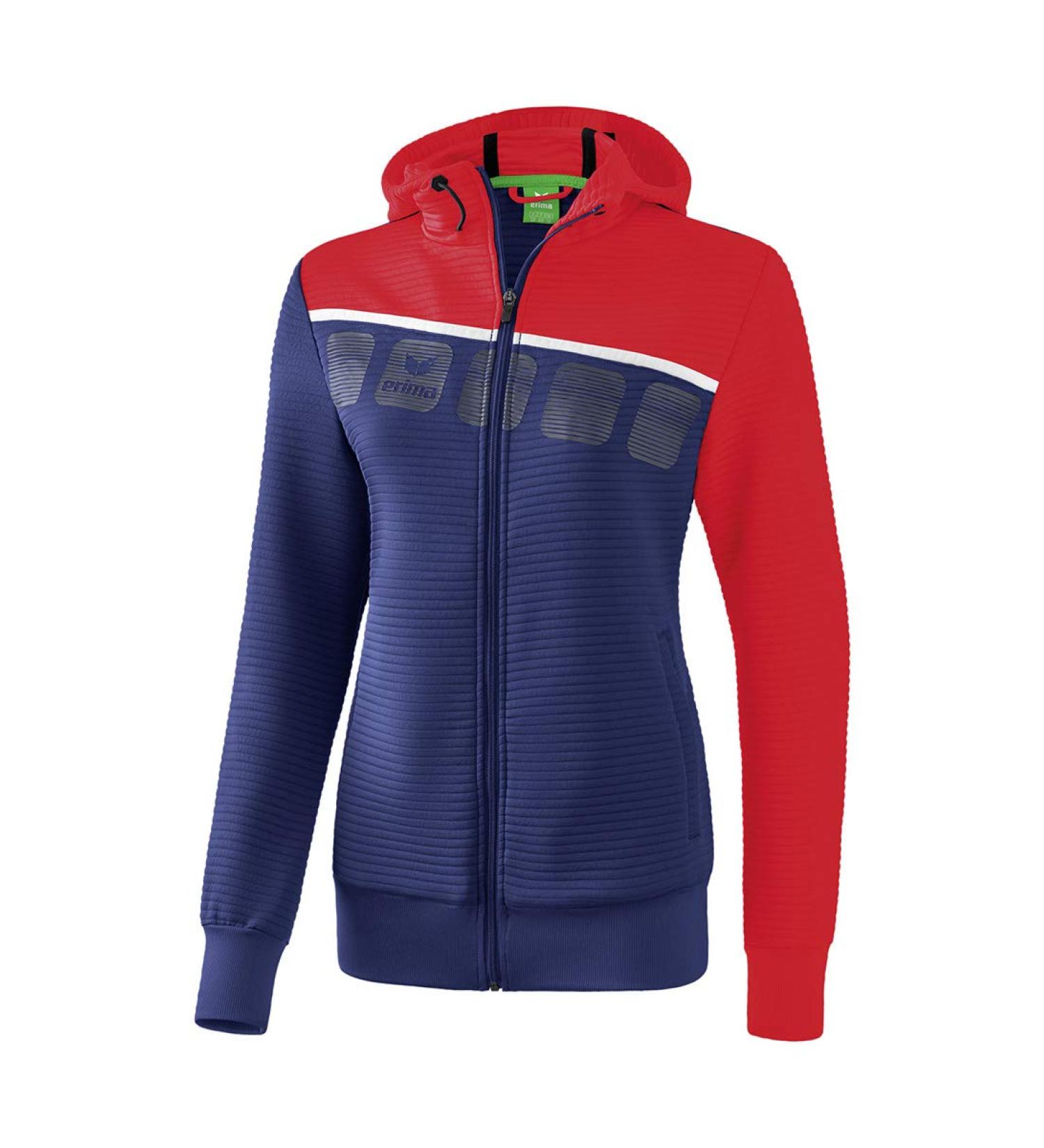 Erima Women's 5-c Training Jacket with Hood - New Navy/Red/White | International Shipping Available - Buy Online on GoSupps.com