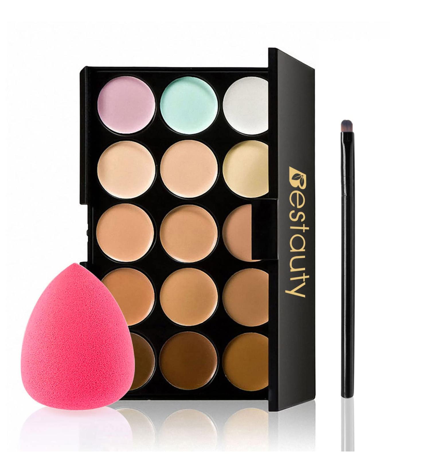 Bestauty Color Correcting Concealer Palette - 15 Colors Multi-Use Makeup Kit with Sponge Puff and Brush - Buy Online on GoSupps.com