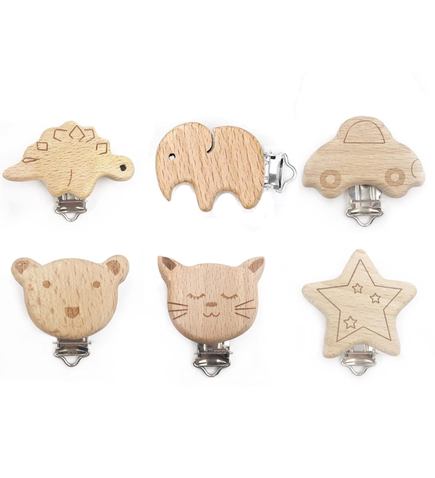 Buy 6-Piece Baby Pacifier Clip Set | Metal & Wood Safe Nuckel Clips for Teething Girls | Stylish Pacifier Chain Accessories - Buy Online on GoSupps.com