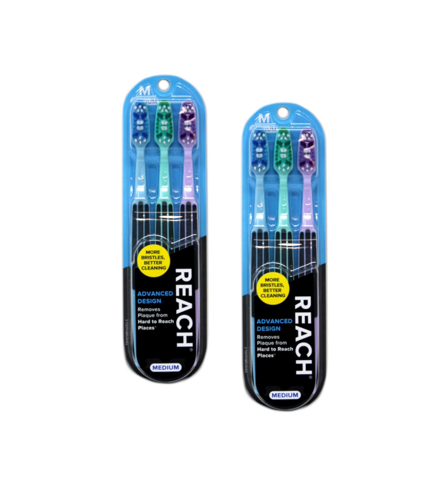Reach Advanced Design Medium Toothbrushes Colors May Vary 3 Count (Pack of 2) Total 6 Toothbrushes 18087 - Buy Online on GoSupps.com