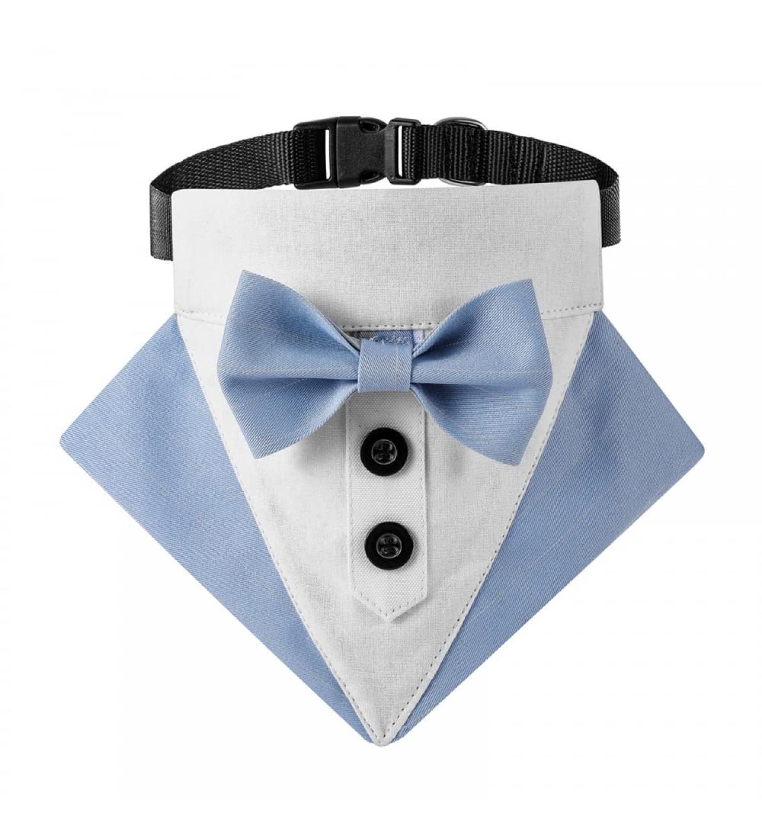 Mioyoow Adjustable Formal Dog Bandana Collar - Tuxedo Wedding Bib for Small & Medium Dogs - Stylish Triangular Scarf with D-Ring in Blue - Buy Online on GoSupps.com