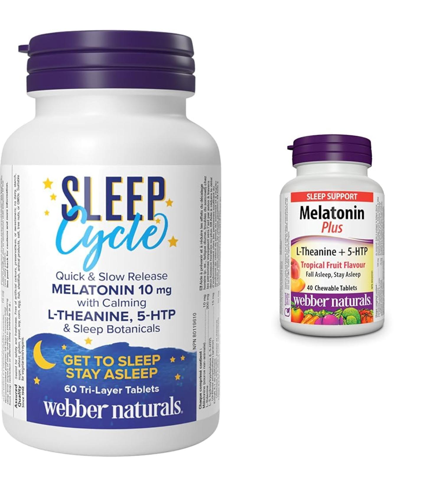 Webber Naturals Sleep Cycle Melatonin with L-Theanine 5-HTP & Sleep Botanicals & Melatonin Plus 1.5 mg of Melatonin with L-Theanine & 5-HTP 40 Chewable Tablets For Sleep Support Vegan Nutritional Supplement+ Melatonin Plus - Buy Online on GoSupps.com