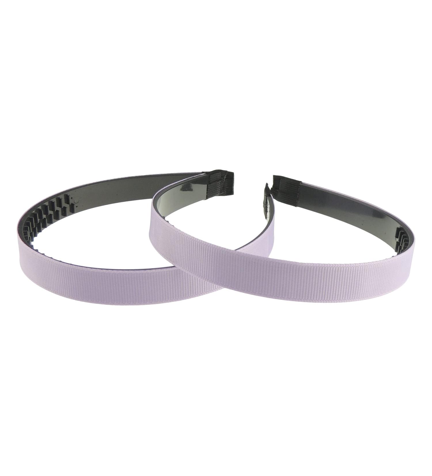Ladies Girls Set of 2 Ribbed Satin Ribbon 15mm Black Toothed Covered Headband Alice Band (Lilac)