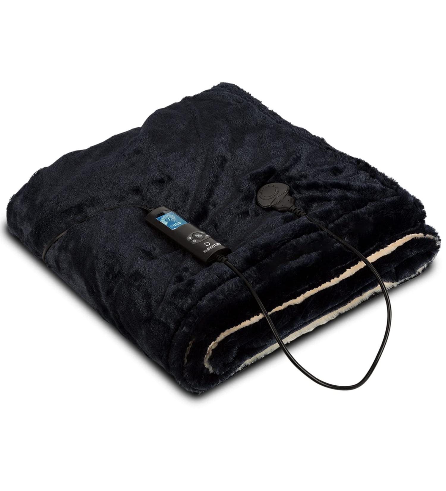 Klarstein Thermal Blanket 120W | Energy-Saving Electric Blanket for Bed Sofa & Camping | Automatic Switch-Off | Large 200x180 cm & 180x130 cm | Cuddly Beige-Dark Blue - Buy Online on GoSupps.com