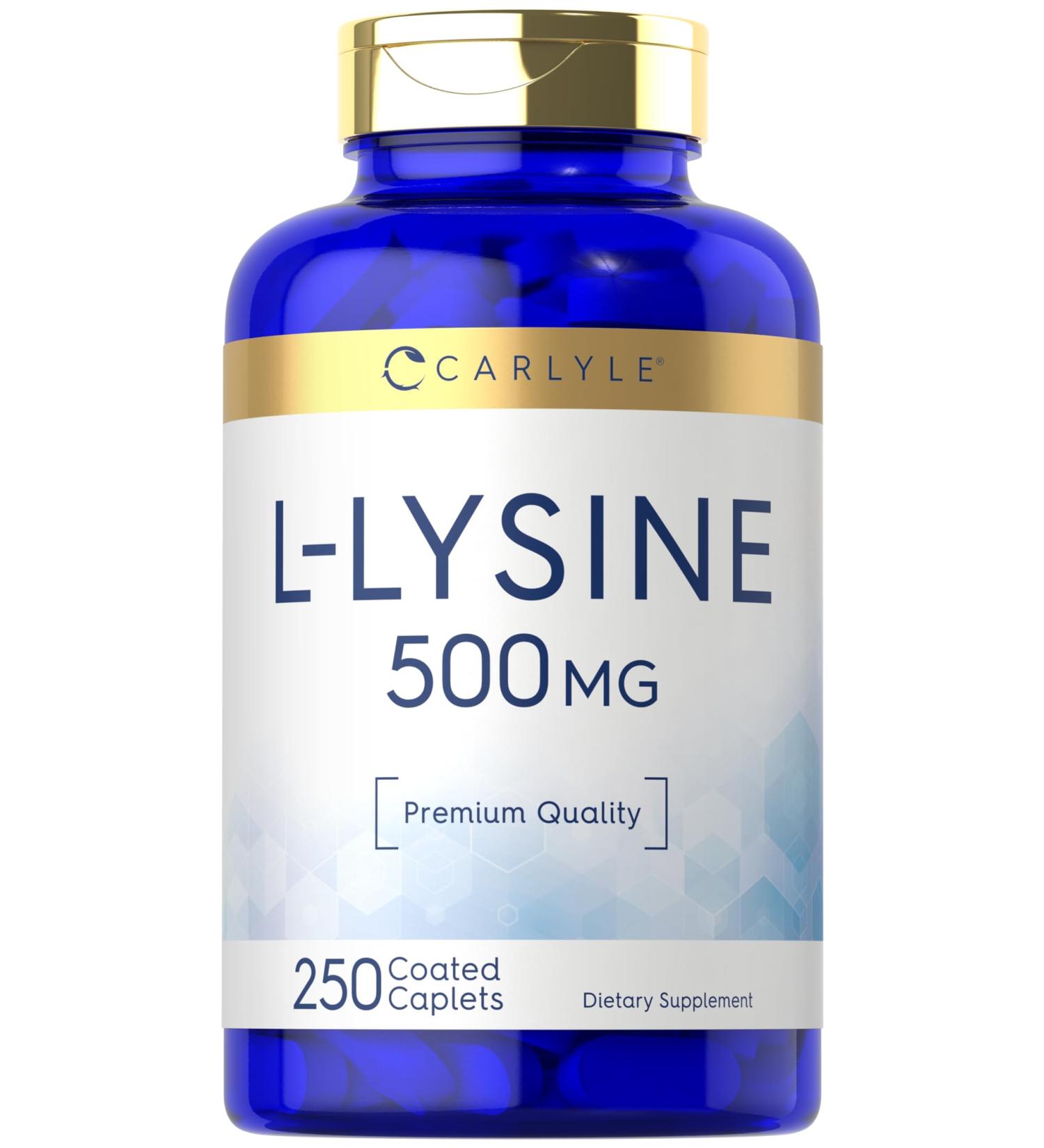 Carlyle L-Lysine 500 mg - 250 Vegetarian Caplet Capsules | Non-GMO Amino Acid Supplement Gluten Free - International Shipping Available - Buy Online on GoSupps.com