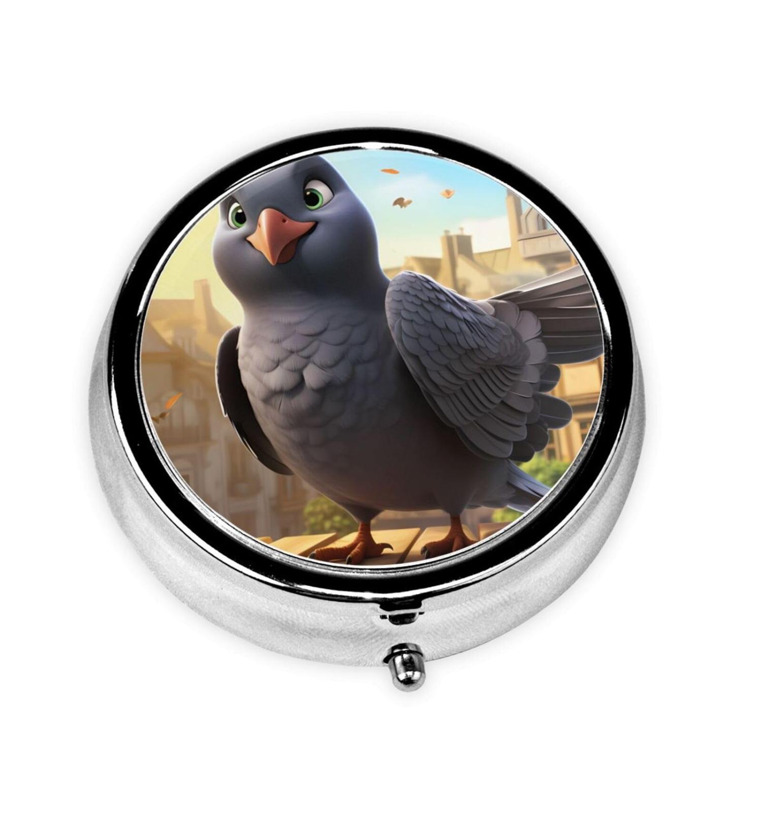 Mini Travel Pill Organizer Box - Round 2.0x2.0x0.7 in Cartoon Pigeon Design - Perfect for Purse & Pocket | International Shipping - Buy Online on GoSupps.com