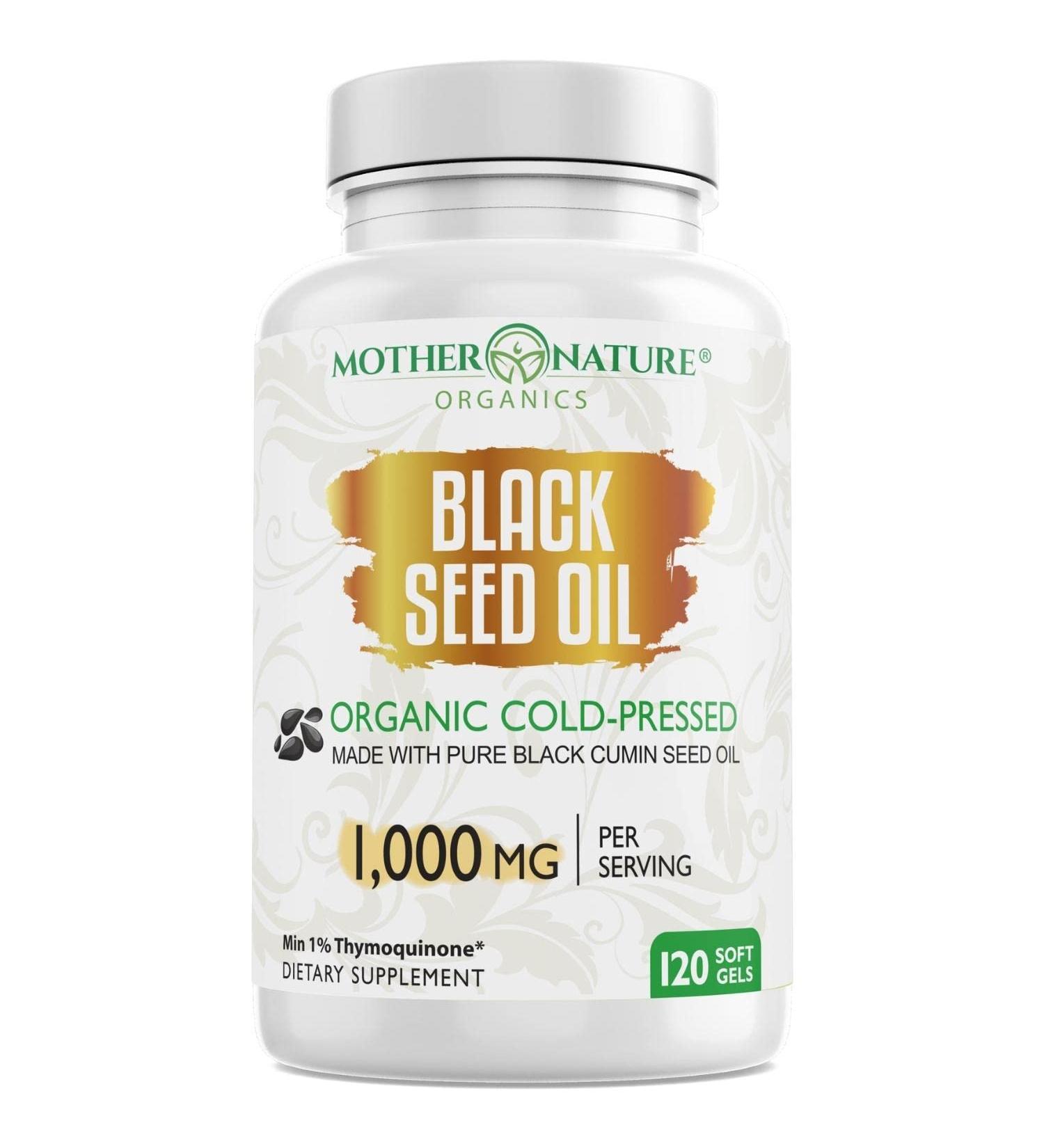 Organic Mother Nature Black Seed Oil Capsules | Immune Support & Digestion | High Thymoquinone with Omega 3 6 & 9 | 120 Capsules - Buy Online on GoSupps.com