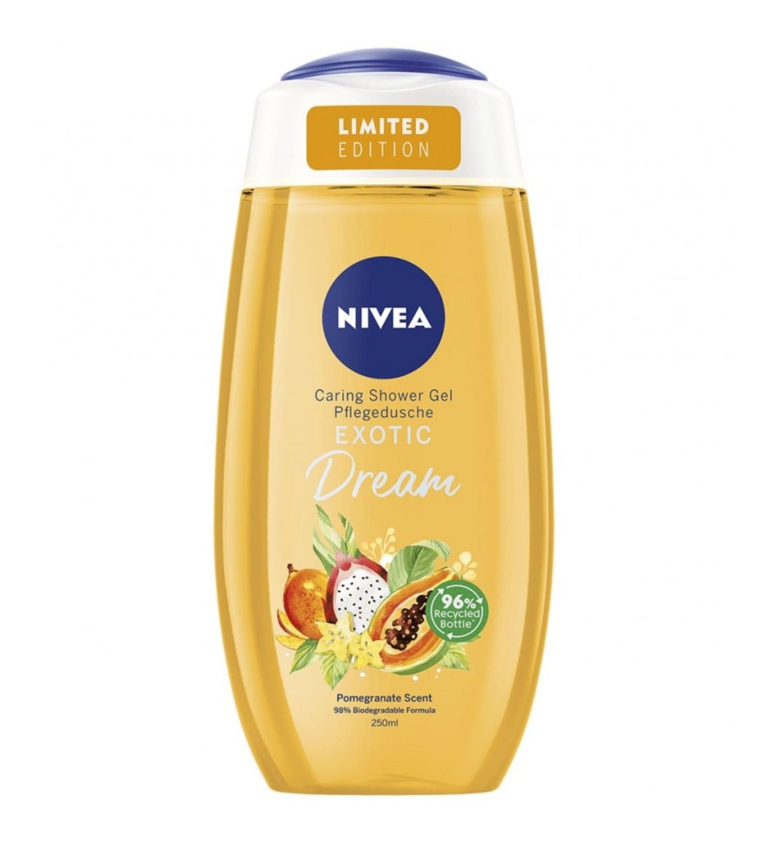 Beiersdorf NIVEA Shower Gel 250 ml Exotic Dream Pack of 4 Scented With Tropical Fruits gently nourishes the skin with a 98 biodegradable formula promoting skin care and environmental sustainability - Buy Online on GoSupps.com