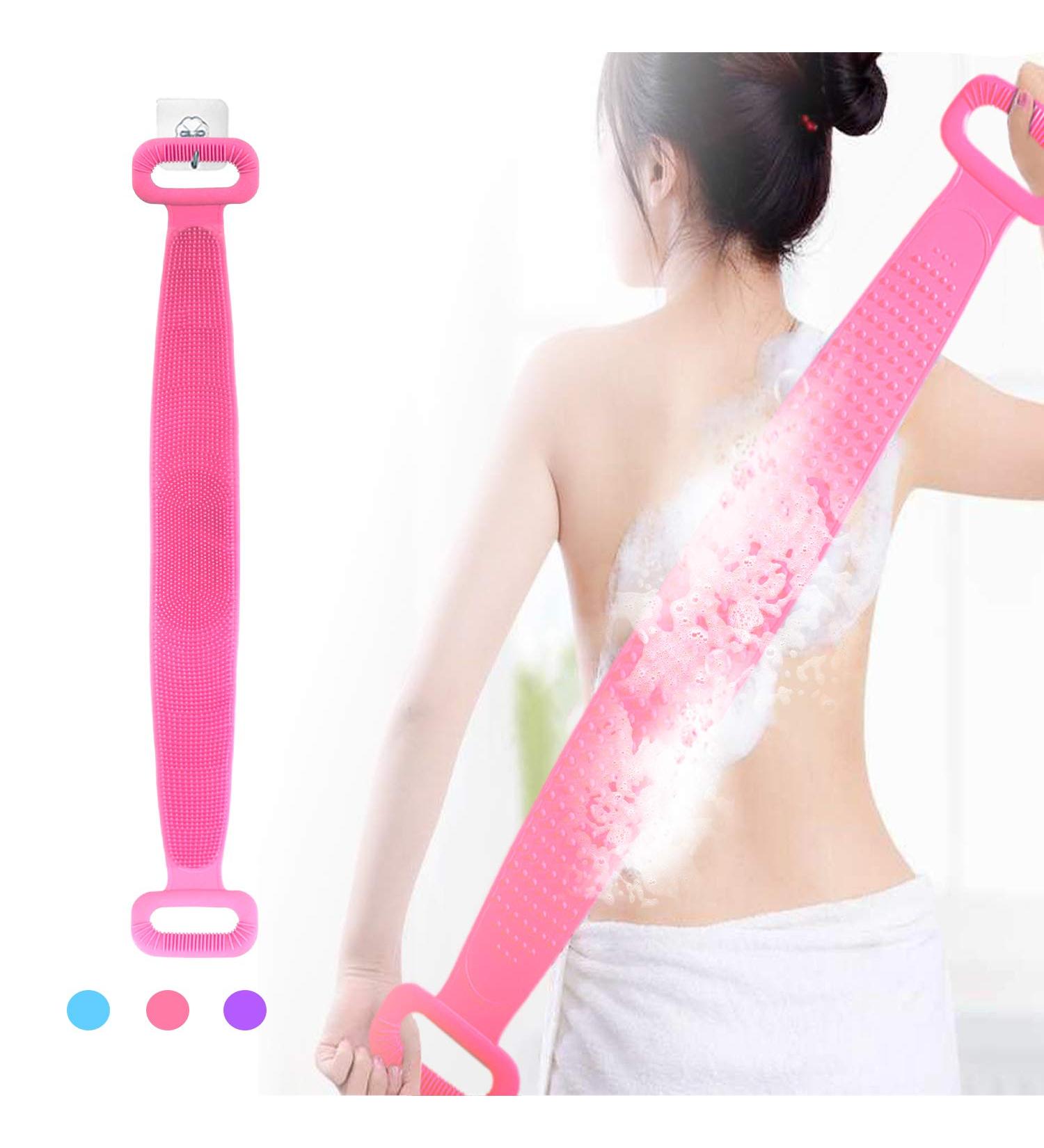 Silicone Back Cleaning Brush | Soft Massage & Exfoliating Brush for Shower | Shower Gel Body Brush - Pink (30 inch) - Buy Online on GoSupps.com