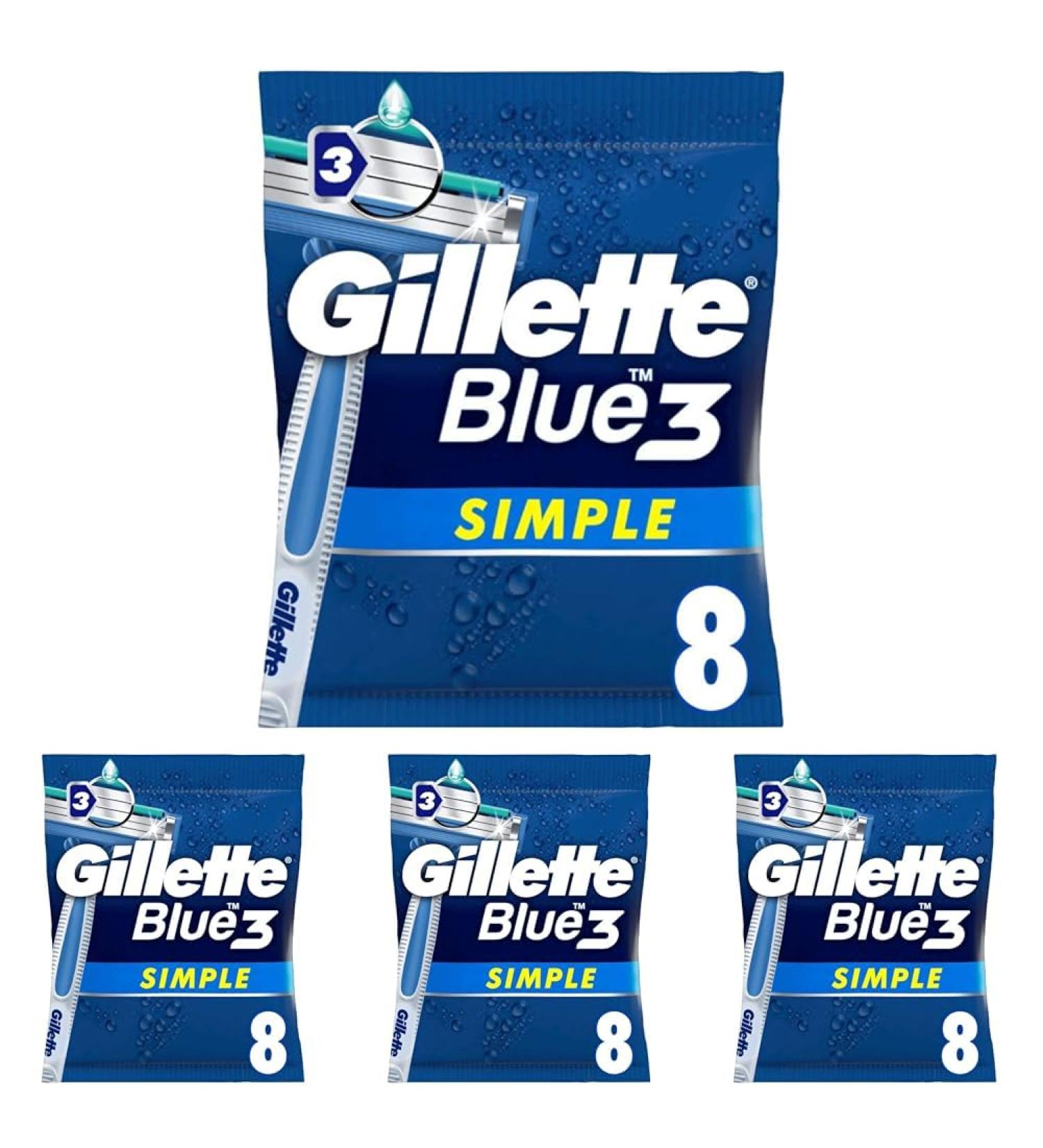 Gillette Blue 3 Disposable Razors for Men - Triple Blade Moisture Strips 8 Razors (4 Pack) - International Shipping Available - Buy Online on GoSupps.com