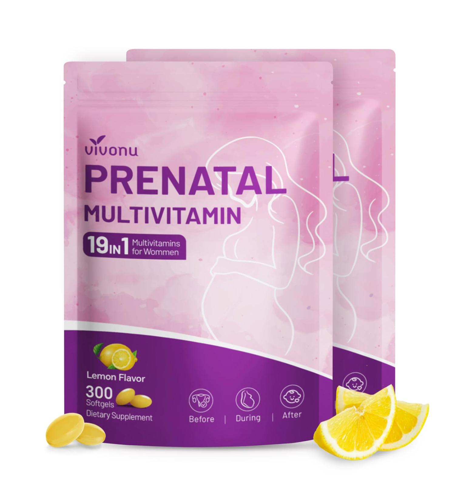19-in-1 Prenatal Multivitamin 100 Day Supply Prenatal Vitamins Lemon Flavor Before During & Post Pregnancy with Folic Acid Probiotic Biotin Zinc Vitamin D3 K2 B6 B12 C & More 300 Softgels - Buy Online on GoSupps.com