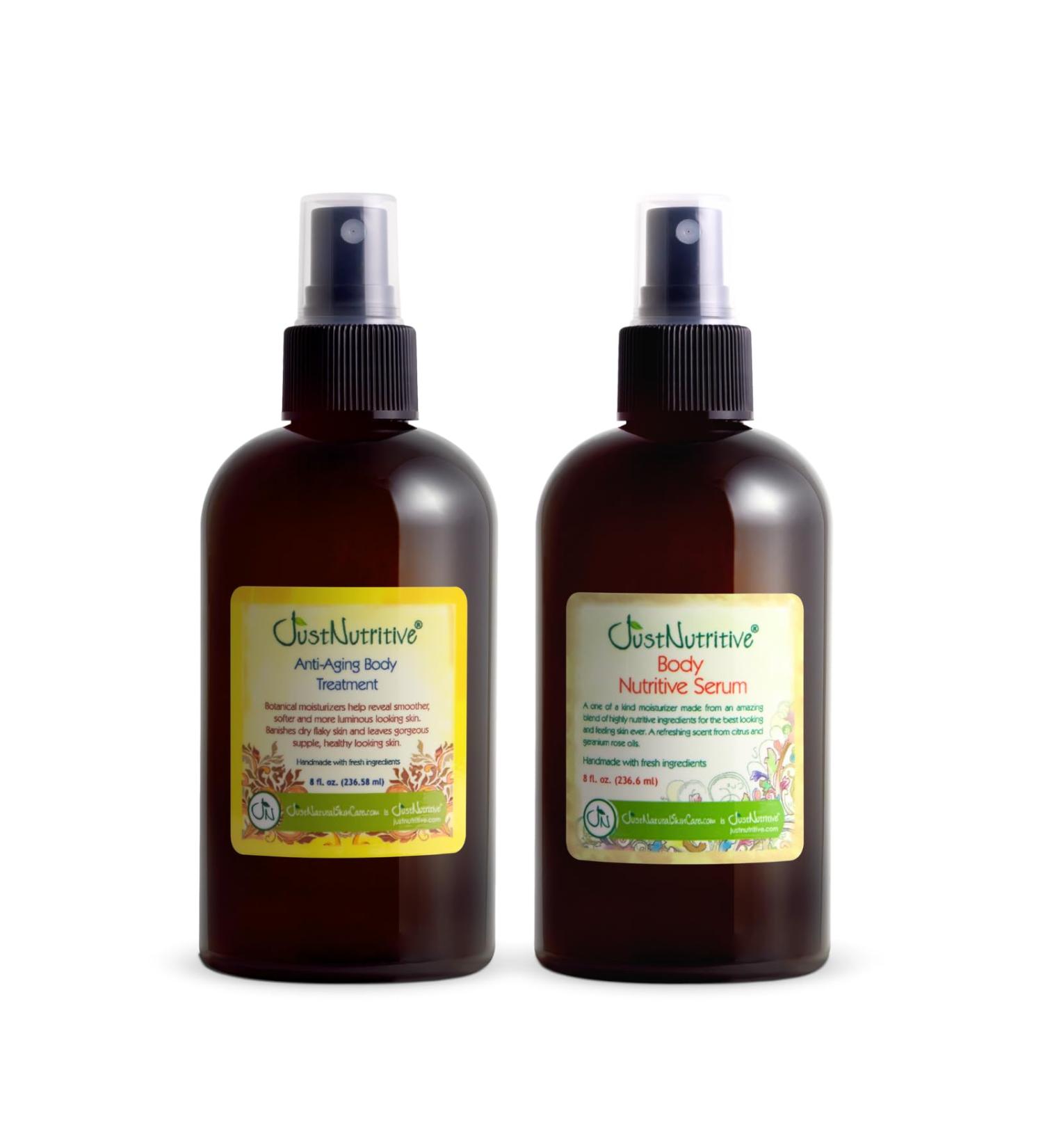 Just Nutritive Anti-Aging Body Treatment & Body Nutritive Serum | Moisturizer Duo for Crepey Skin Stretch Marks Age Spots & Dryness | Hydrating Plant Oils | Natural Vegan Skincare | 2-Pack - Buy Online on GoSupps.com
