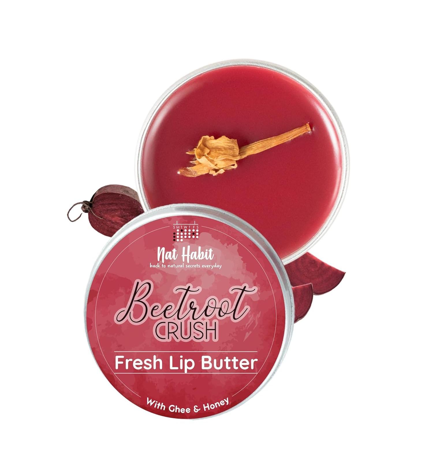 N.at Hab.it Lip Balm Fresh Beetroot Crush 10gm Lip Butter With Desi Ghee & Raw Honey For Natural Pink Lips Nourishment Dark And Chapped Lips - Buy Online on GoSupps.com