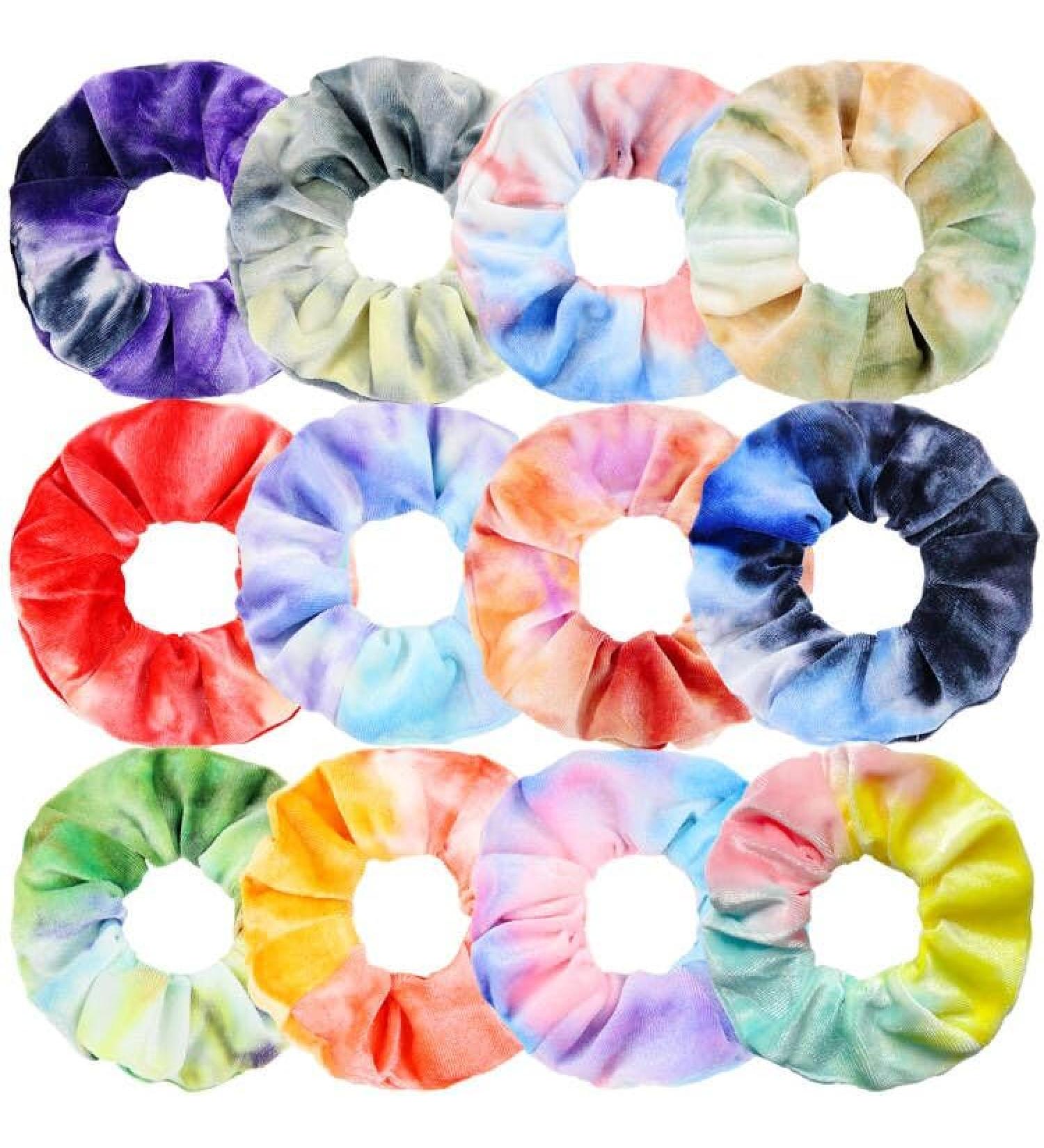 Senllori Rainbow Scrunchies for Women - 12 Pack Classic Elastic Hair Ties & Ponytail Holders - Soft Thick Hair Accessories - Buy Online on GoSupps.com