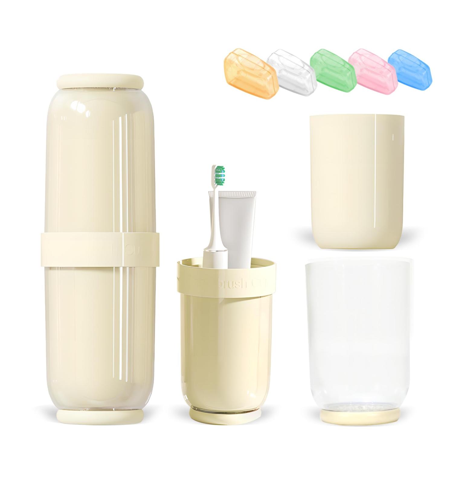 Travel Toothbrush Case with 4 Cups - Family Toothbrush Holder with Cover & Vent Holes Includes 5 Toothbrush Covers (Yellow - Buy Online on GoSupps.com