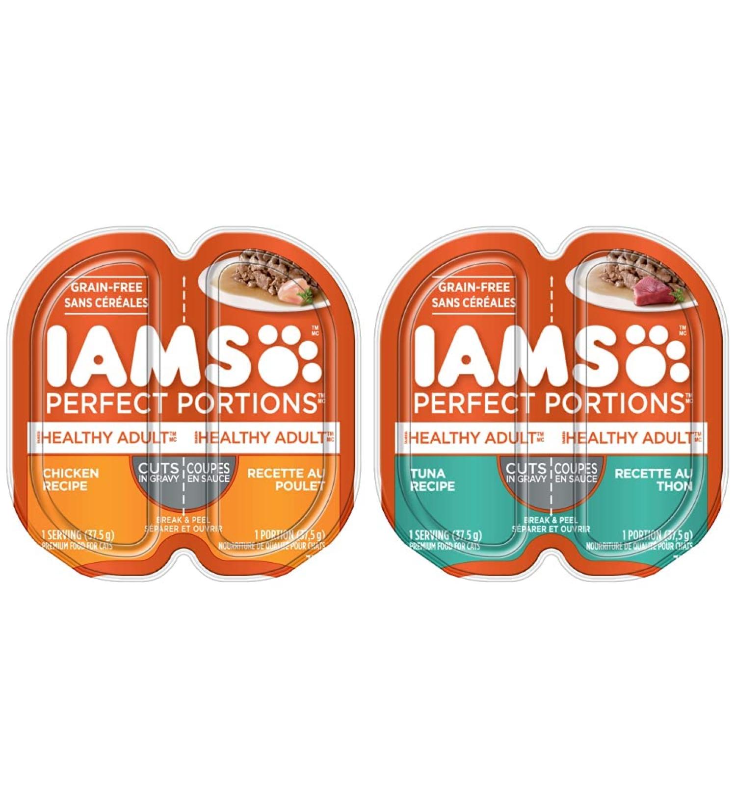 IAMS Perfect Portions Healthy Wet Cat Food Adult Grain Free Cuts in Gravy - Chicken + Tuna Flavours (24 Pack each) Cat Food + Cat Food - Tuna - Buy Online on GoSupps.com