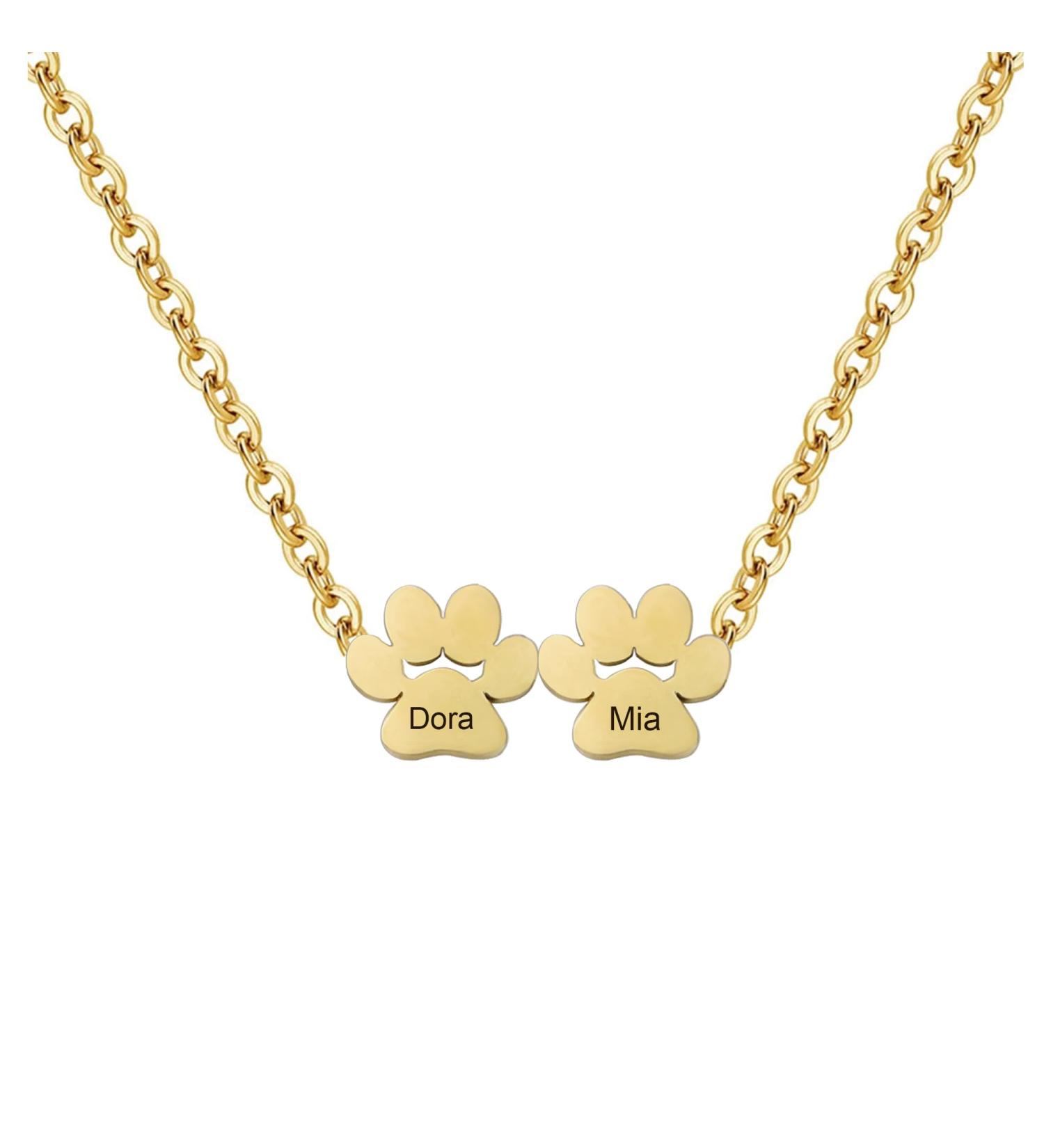 Aina Lighting Personalised Paw Print Necklace Custom Tiny Dog Paw Necklace with Name Pet Jewelry Necklace Gift for Women gold - Buy Online on GoSupps.com