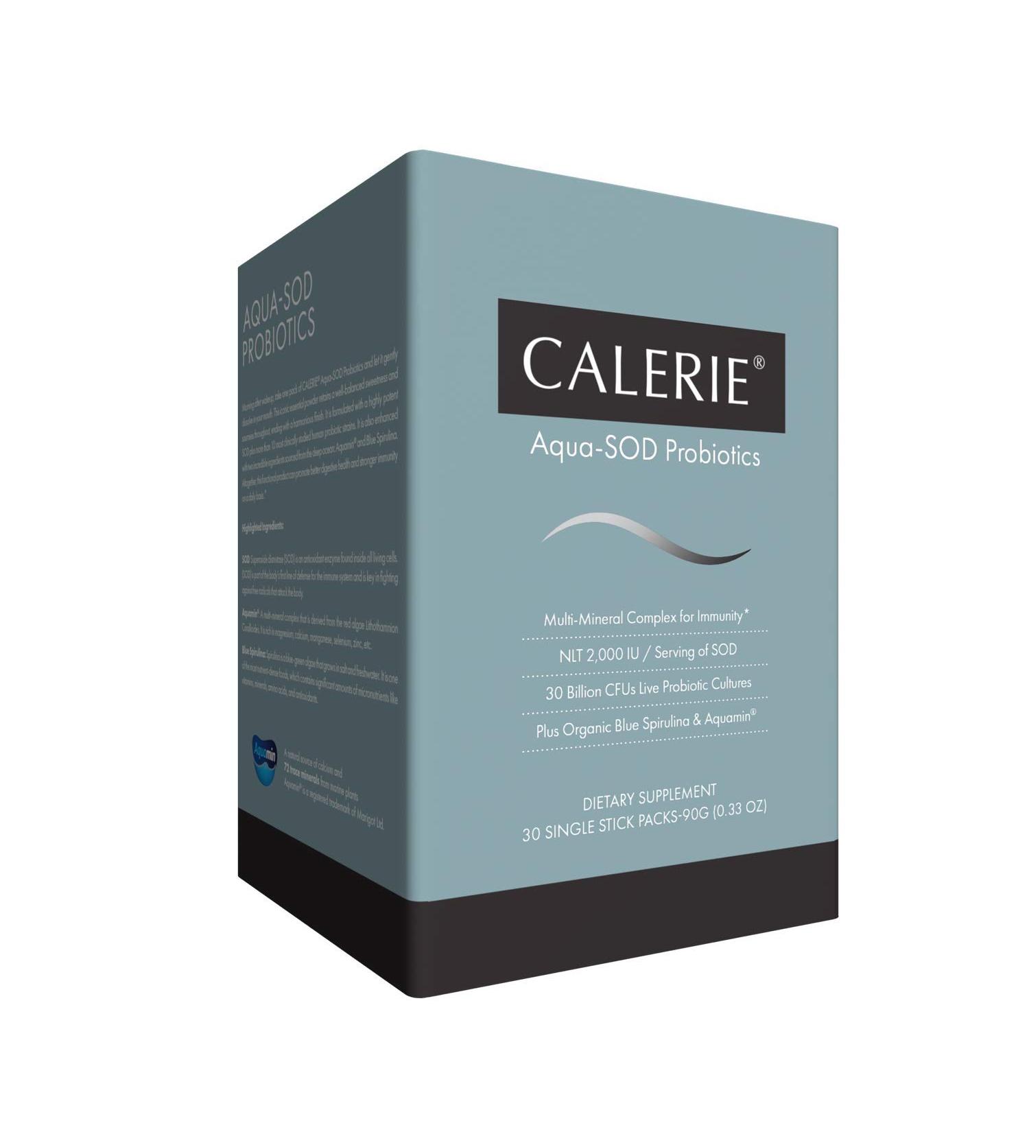 CALERIE Aqua-SOD Probiotics NLT 2 000IU Per Serving Multi-Mineral Complex for Immunity Health for Better Vitality Anti- Aging Plus Organic Blue Spirulina & Aquamin 30 Single Packs - Buy Online on GoSupps.com