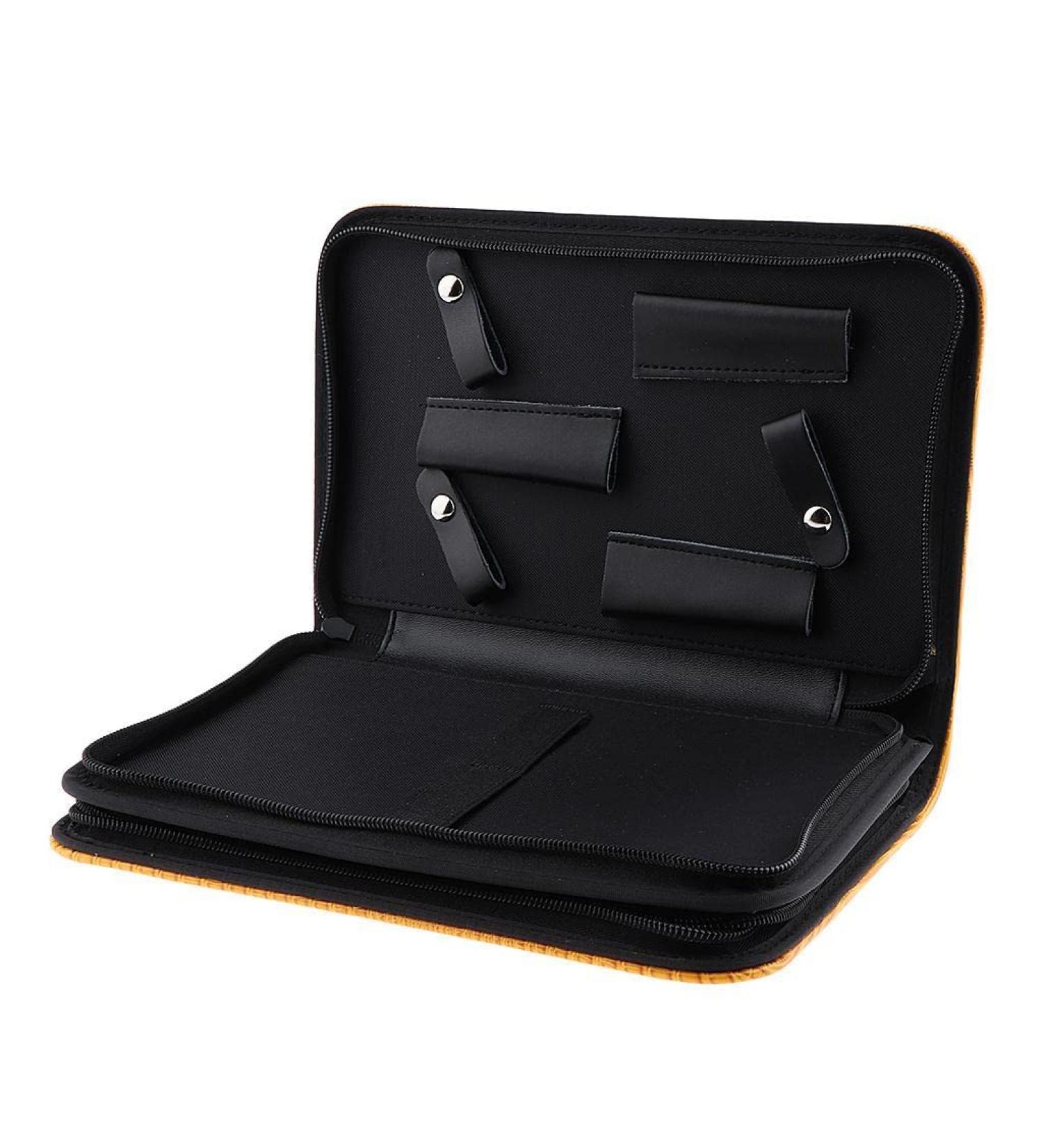 Leather Scissors Salon Hair Barber Shear Hairdressing Holder Pouch Case Bag Simple Classical Style Double Layered Design - Yellow 26 x 17cm - Buy Online on GoSupps.com