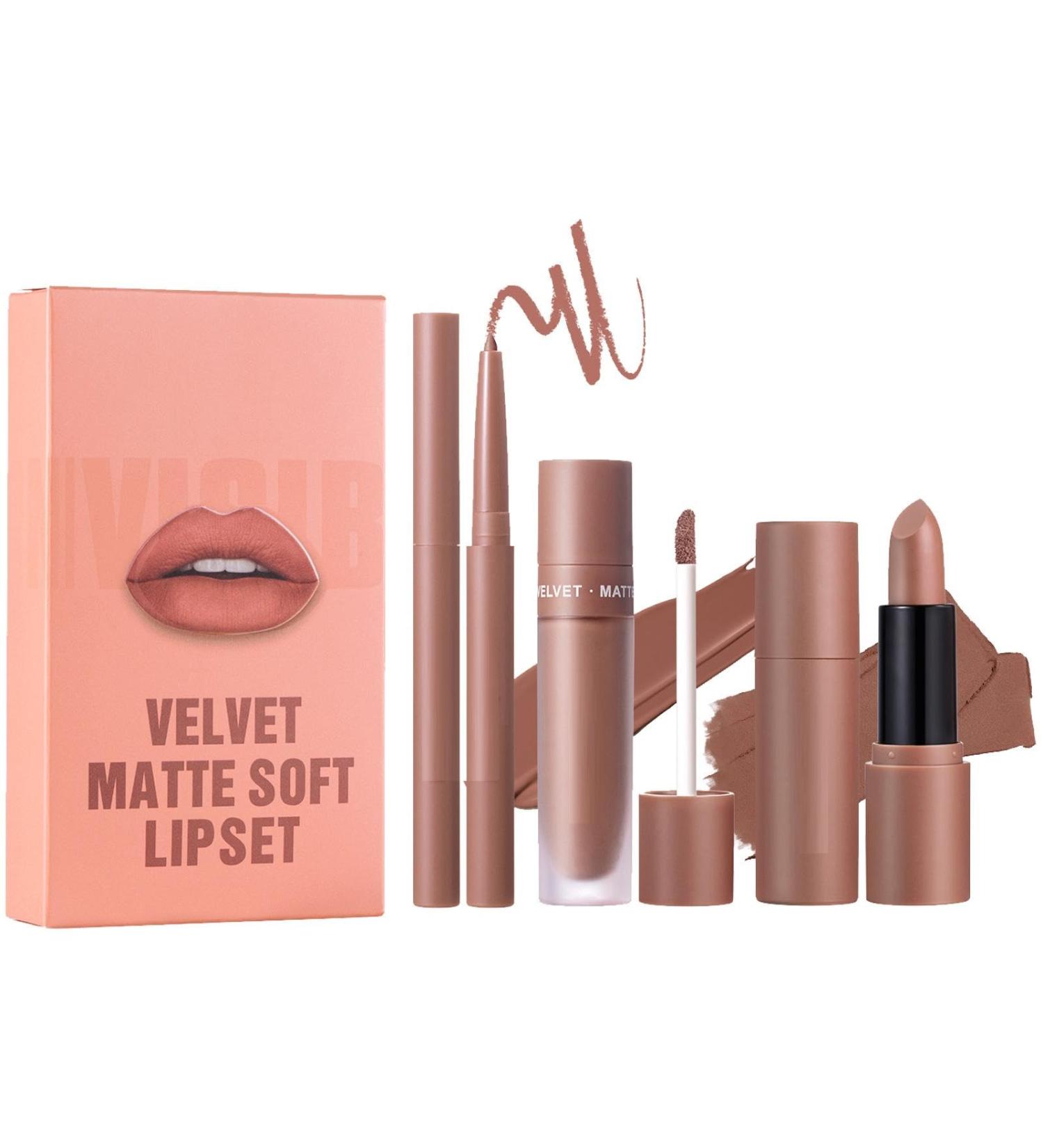 Matte Lipstick Set LongLasting Lip Liner Pencils 3X Lip Liner Set with Lipstick Matte Lip Color Collection Set Velvet Lipstick Natural Lip Makeup Veelkleurig 03 - Buy Online on GoSupps.com