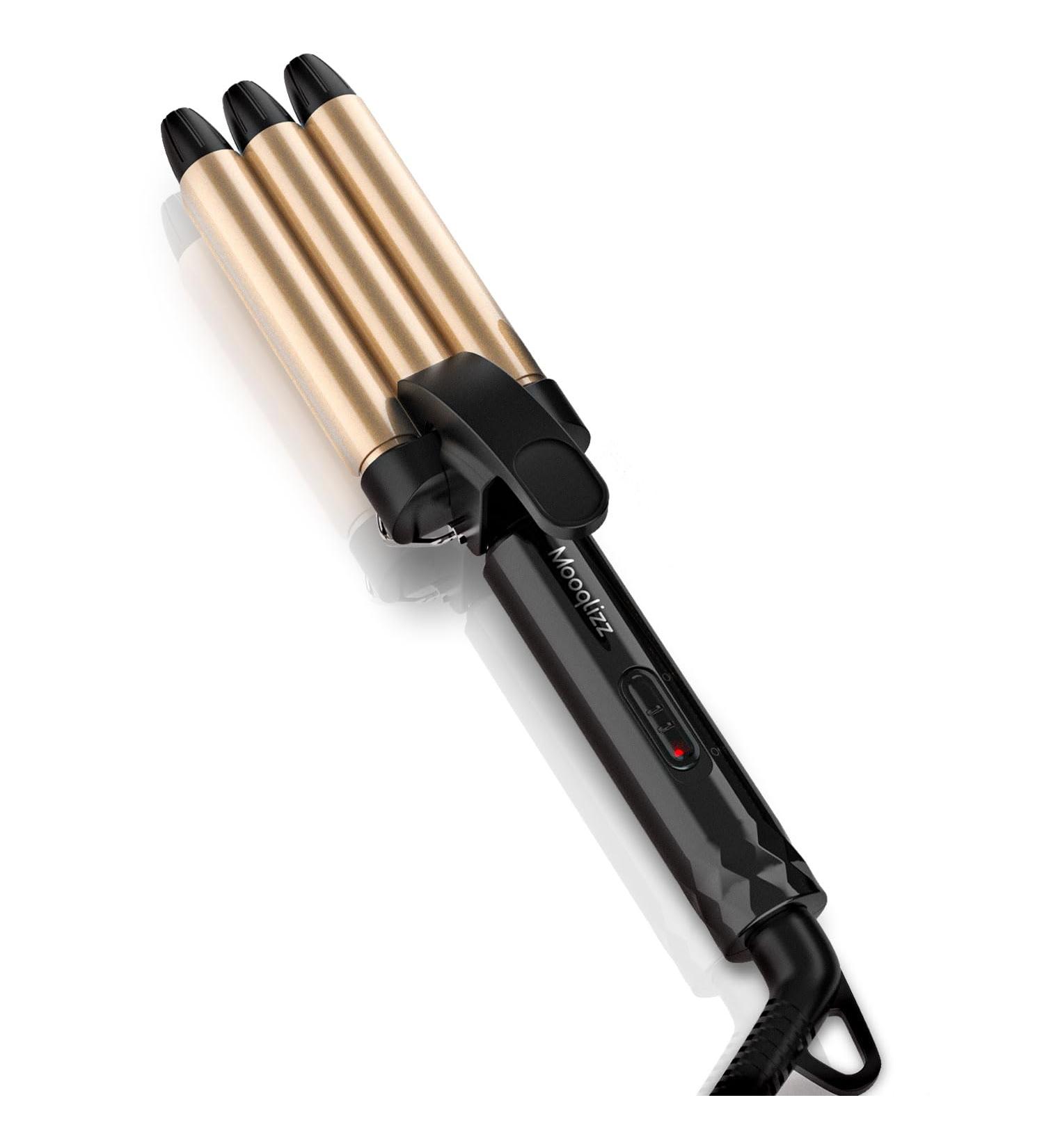 Mini Hair Crimper - 1/2 Inch Beach Waves for Short Hair | Small 3 Barrel Curling Iron for Travel | Ceramic Dual Voltage Hair Waver - Lightweight & Gold - Buy Online on GoSupps.com