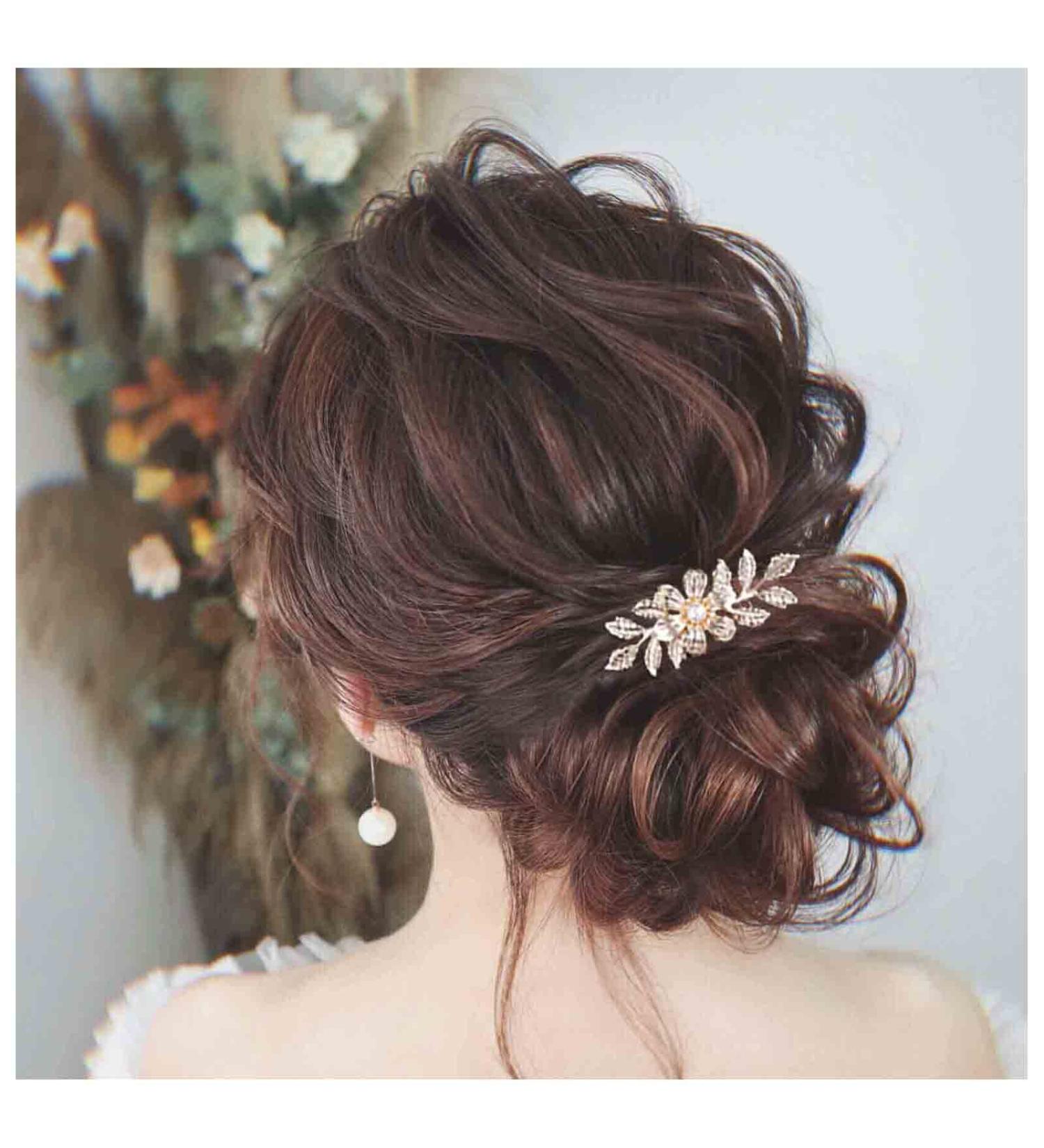 Dervivea Boho Leaf Hair Comb Metal Flower Hair Combs Gold Leaves Side Combs Headpieces Vintage Pearl Hair Comb Bride Wedding Hair Comb Decorative Hair Accessories for Women and Girls Headdress - Buy Online on GoSupps.com