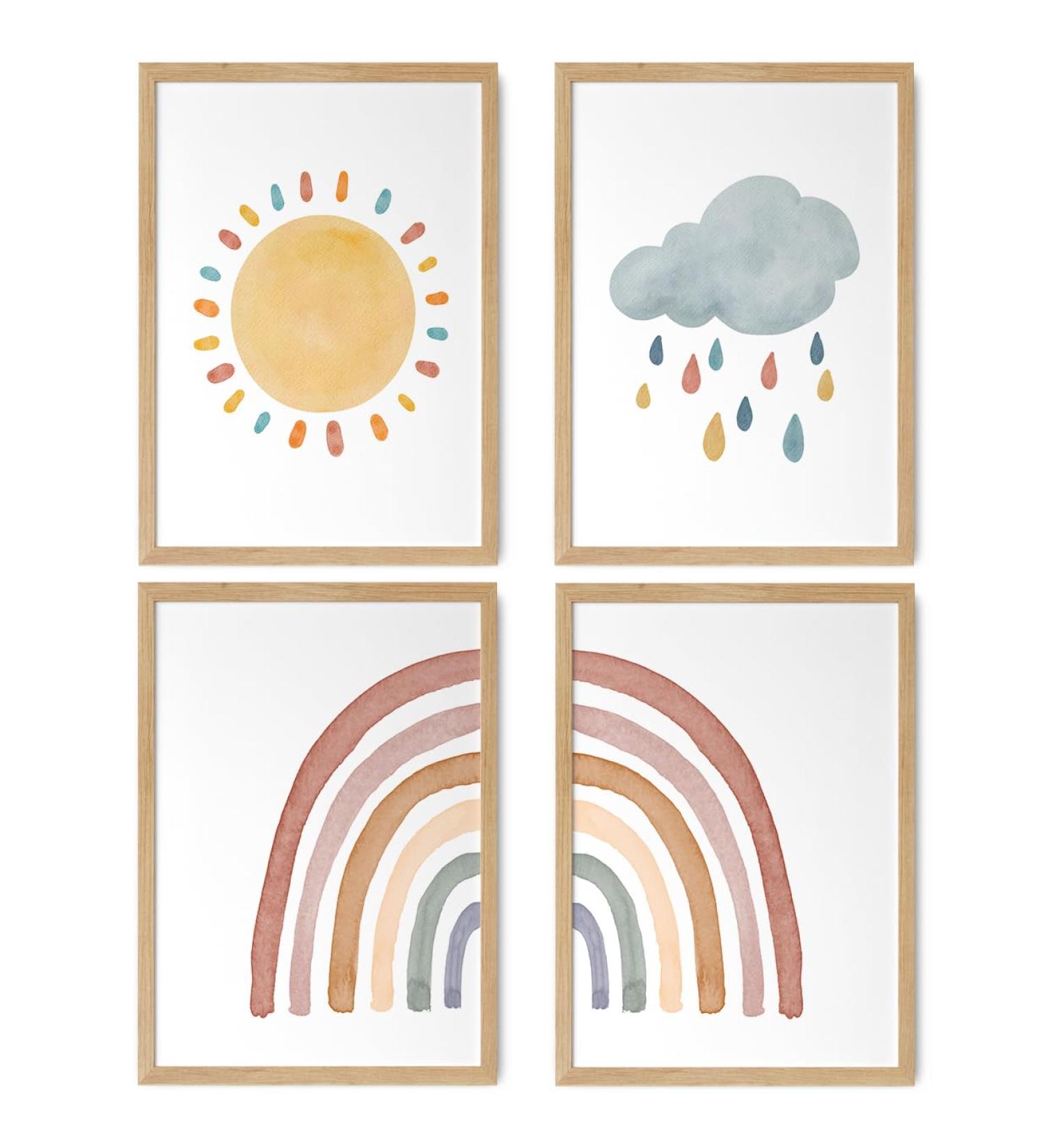 Happyarts A4 Poster Set - Hand-Painted Boho Sun Rainbow & Cloud Decor for Kids' Room | Perfect Baby Room Wall Art - Buy Online on GoSupps.com