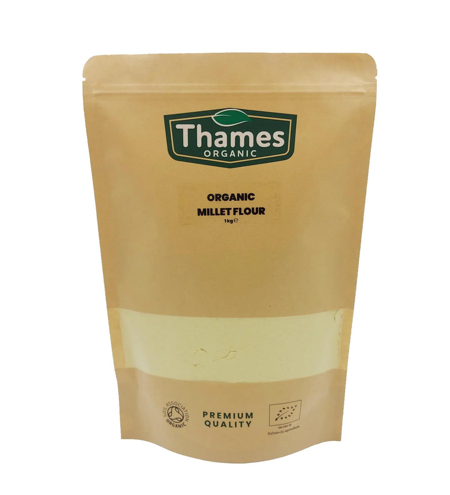 Certified Organic Millet Flour 1kg - Raw Vegan GMO-Free - Nutritious Wheat Flour Alternative - Thames Organic - Buy Online on GoSupps.com