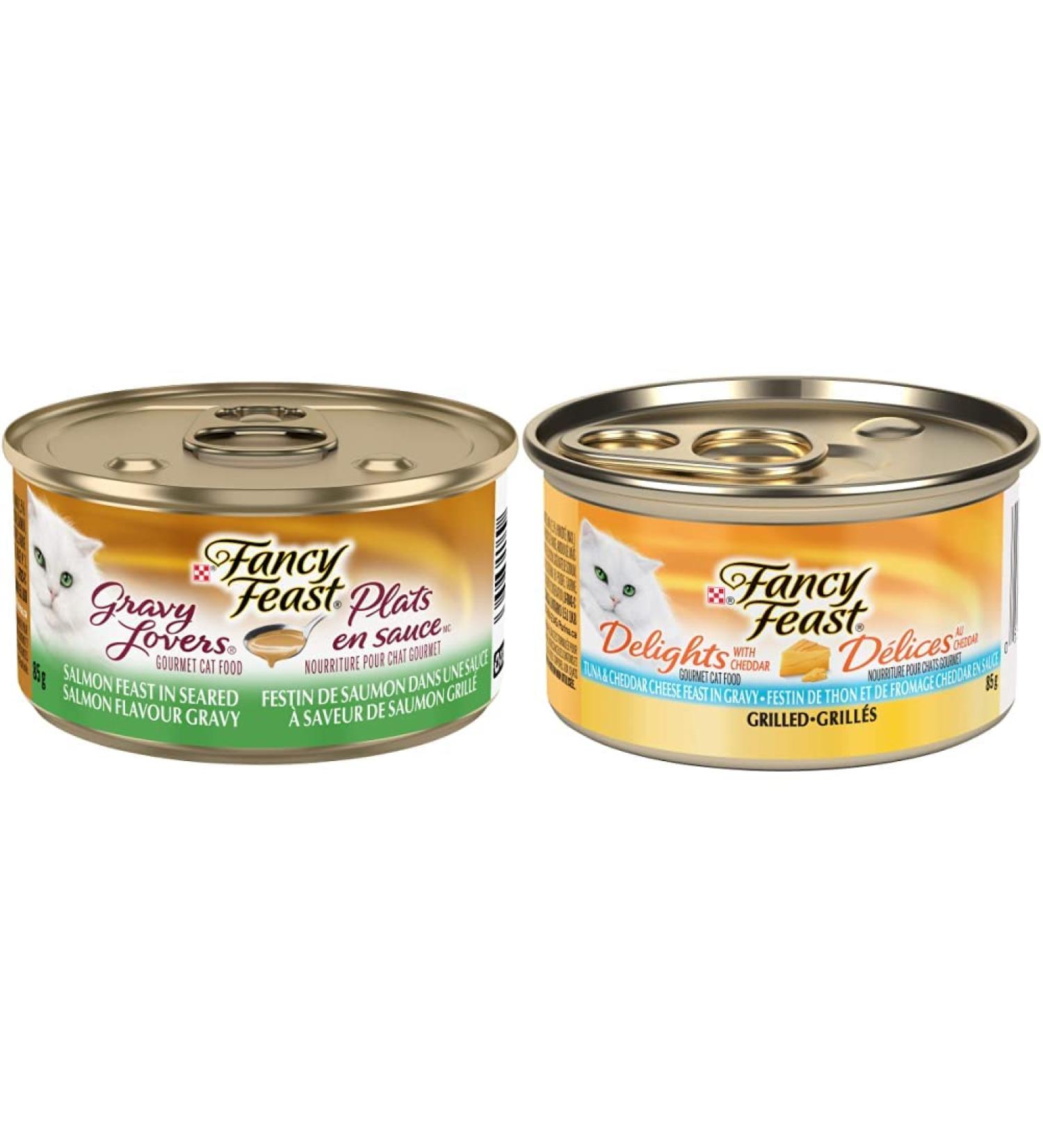 Fancy Feast Gravy Lovers Salmon + Delights with Cheddar Grilled Tuna and Cheese in Gravy Wet Cat Food Bundle Cat Food + Cat Food 85 g - Buy Online on GoSupps.com
