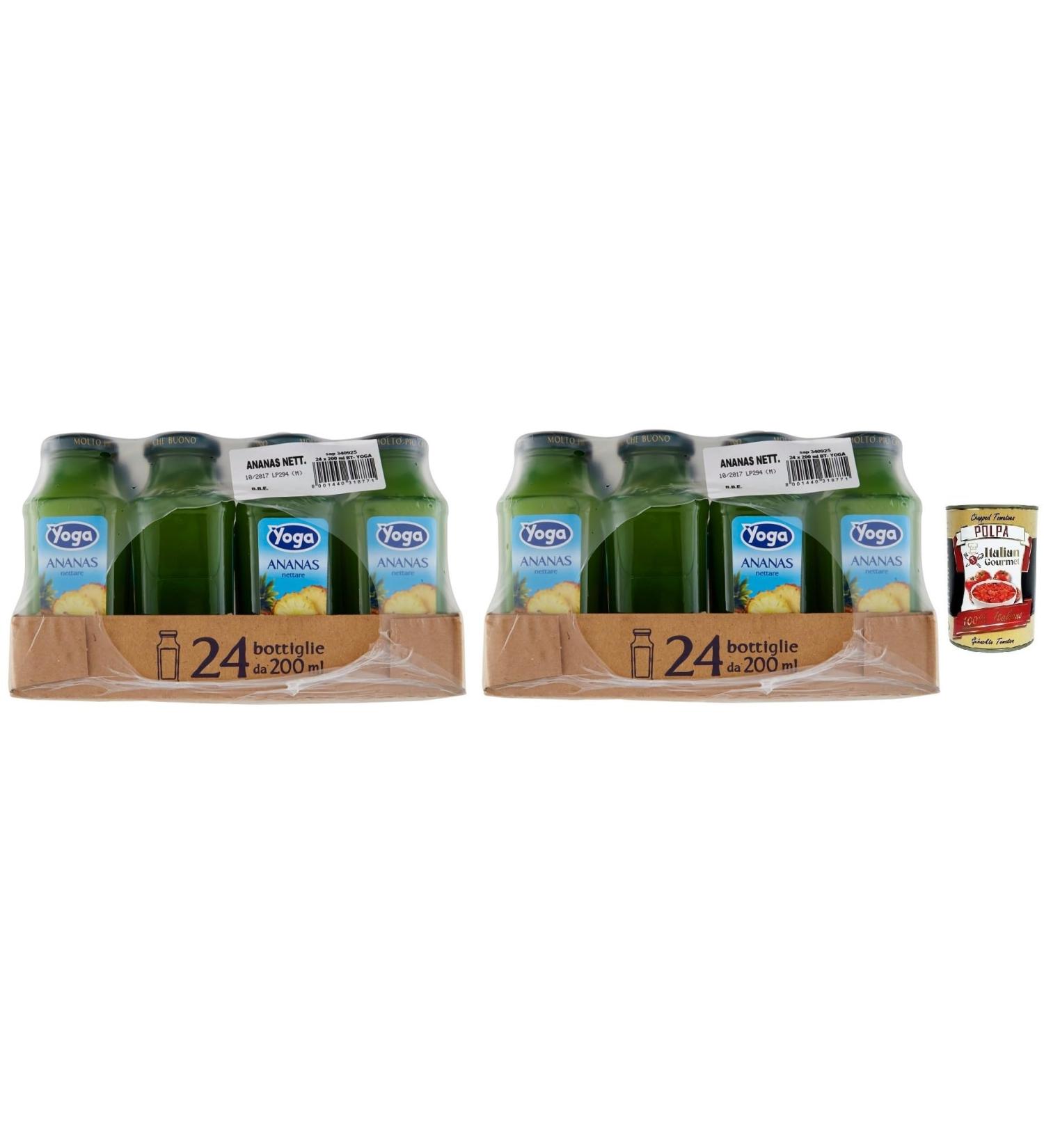  Italian Gourmet E.R. 48 x Yoga Succo Ananas Nettare pineapple juice refreshing fruit juice tropical taste 200 ml glass + 400 g Italian box of Polpa di Pomodoro - Buy Online on GoSupps.com