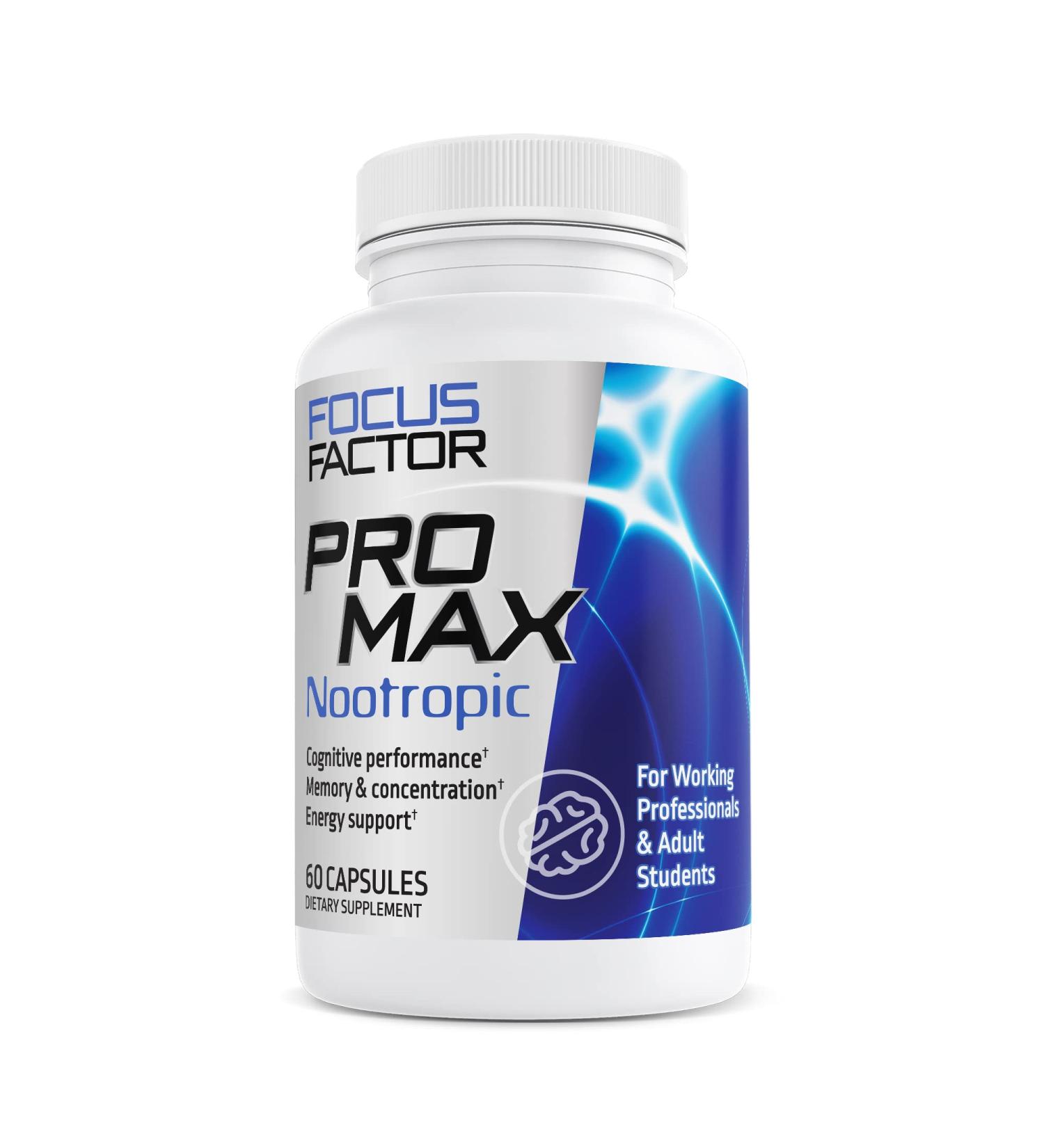 Focus Factor PRO MAX Nootropic 60ct Brain Supplement for Memory, Concentration & Energy - Ginkgo Biloba, Lions Mane, Bacopa Monnieri Capsules for Brain Health & Cognitive Support - Buy Online on GoSupps.com