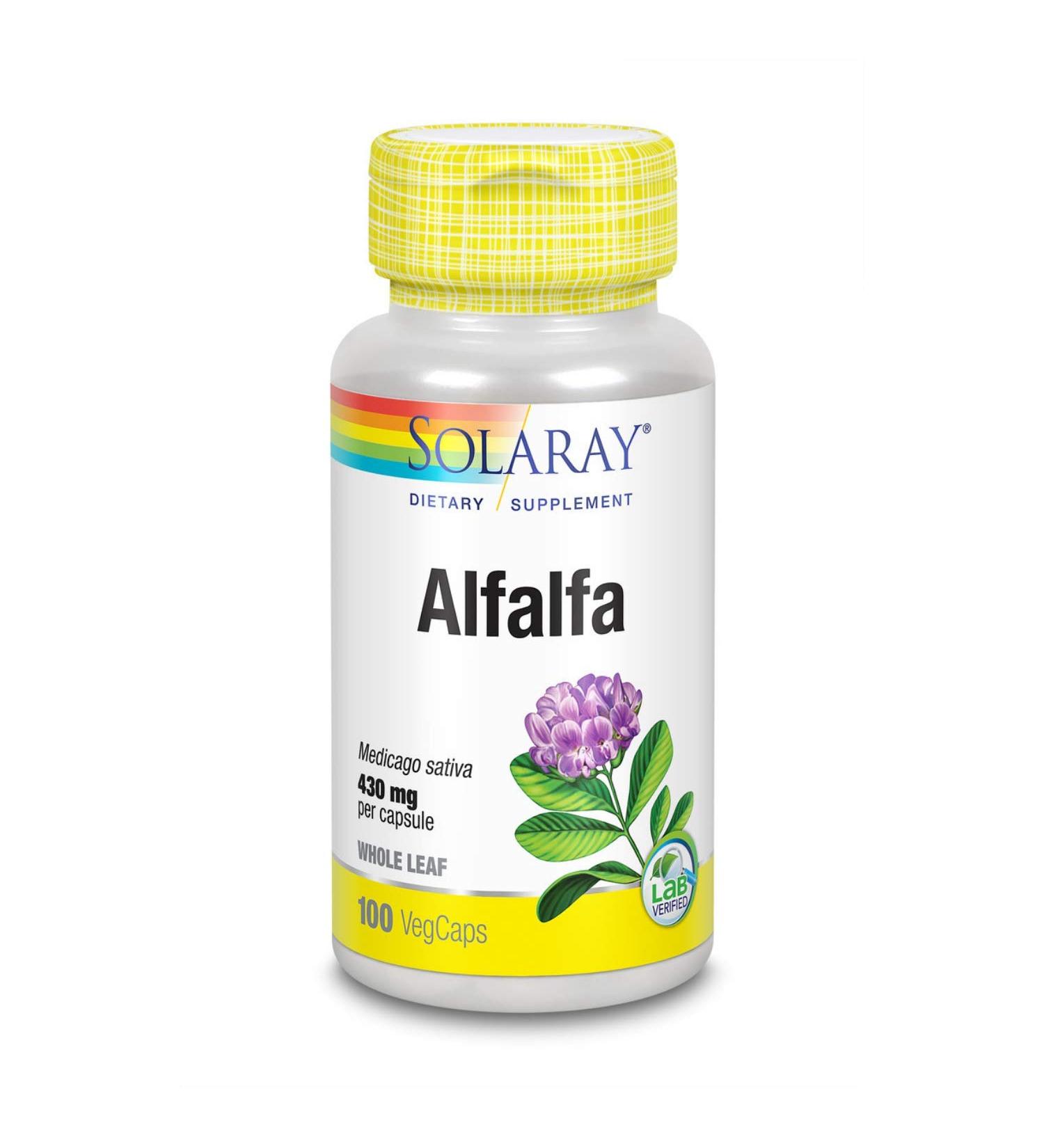 Solaray Alfalfa Leaf 430mg Capsules - Vitamin-Rich Superfood for Healthy Blood, Kidneys & Digestion | 100ct - Buy Online on GoSupps.com