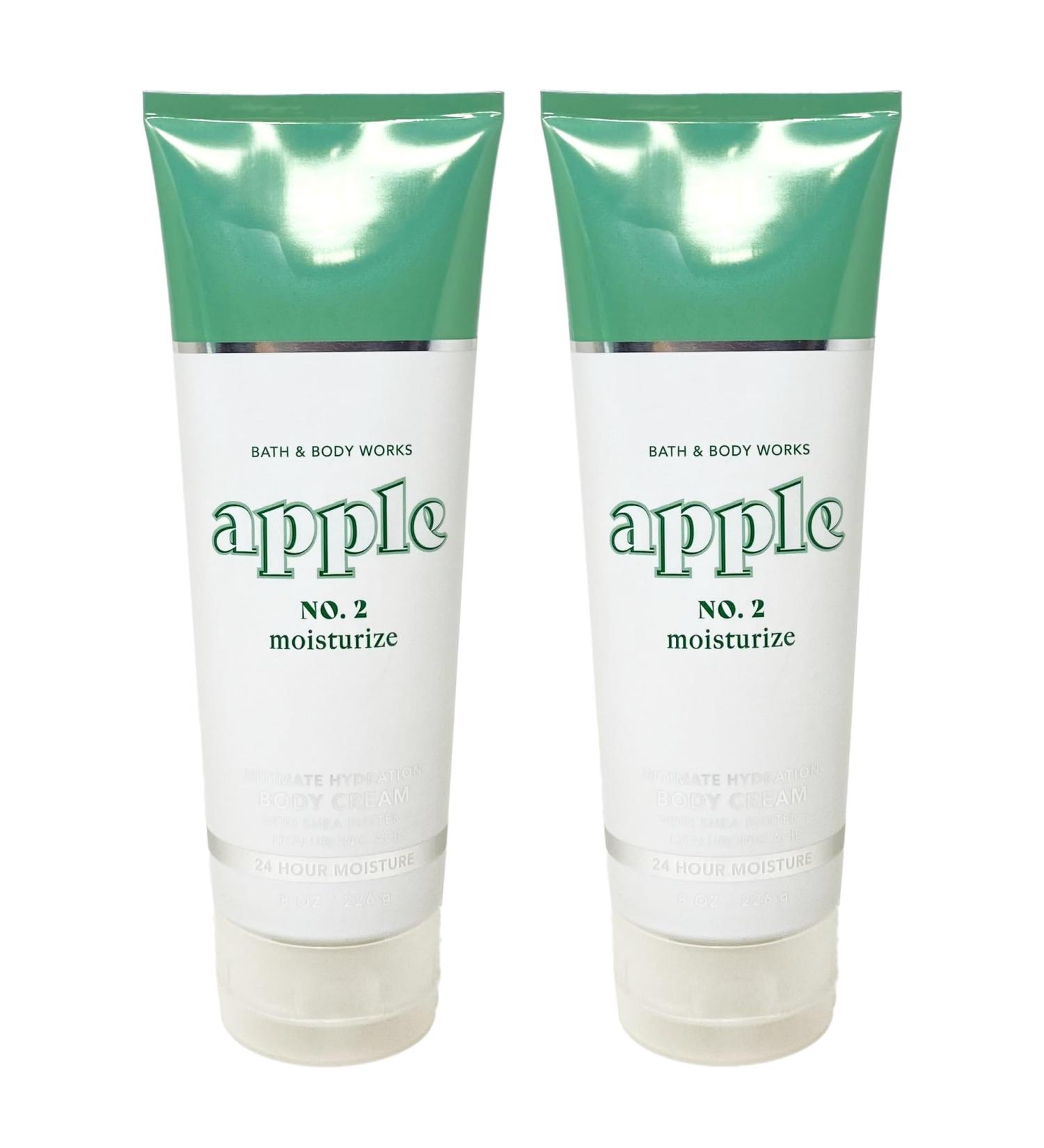 Generic Bath and Body Work APPLE Ultimate Hydration Body Cream 2 Piece Set - 8 oz / 226 g each Green