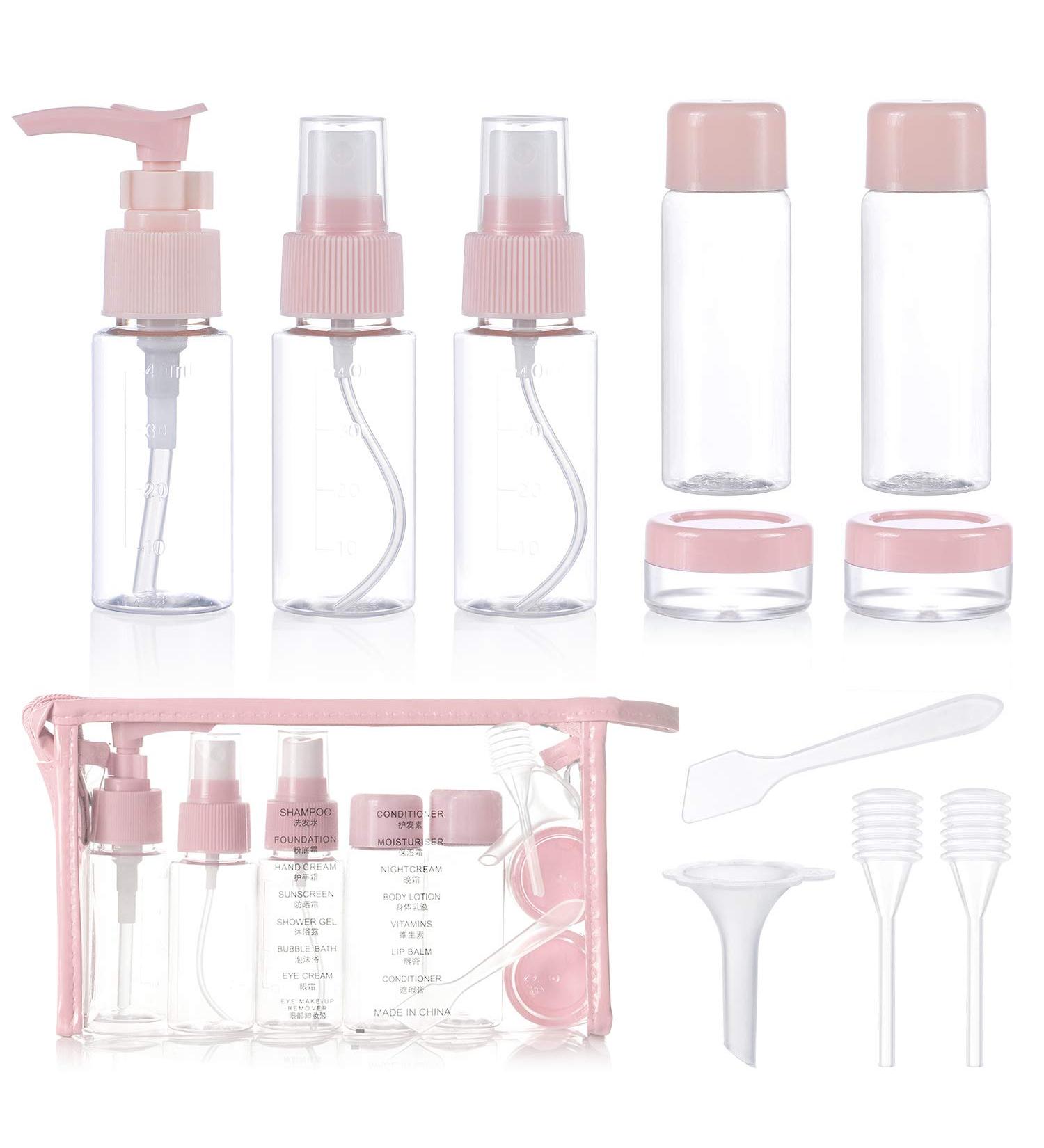 Xiyee Travel Bottles Set - 10-Piece Empty Cosmetic Containers for Shampoo Shower Gel & Cream - Perfect Travel Accessories (Pink) - Buy Online on GoSupps.com