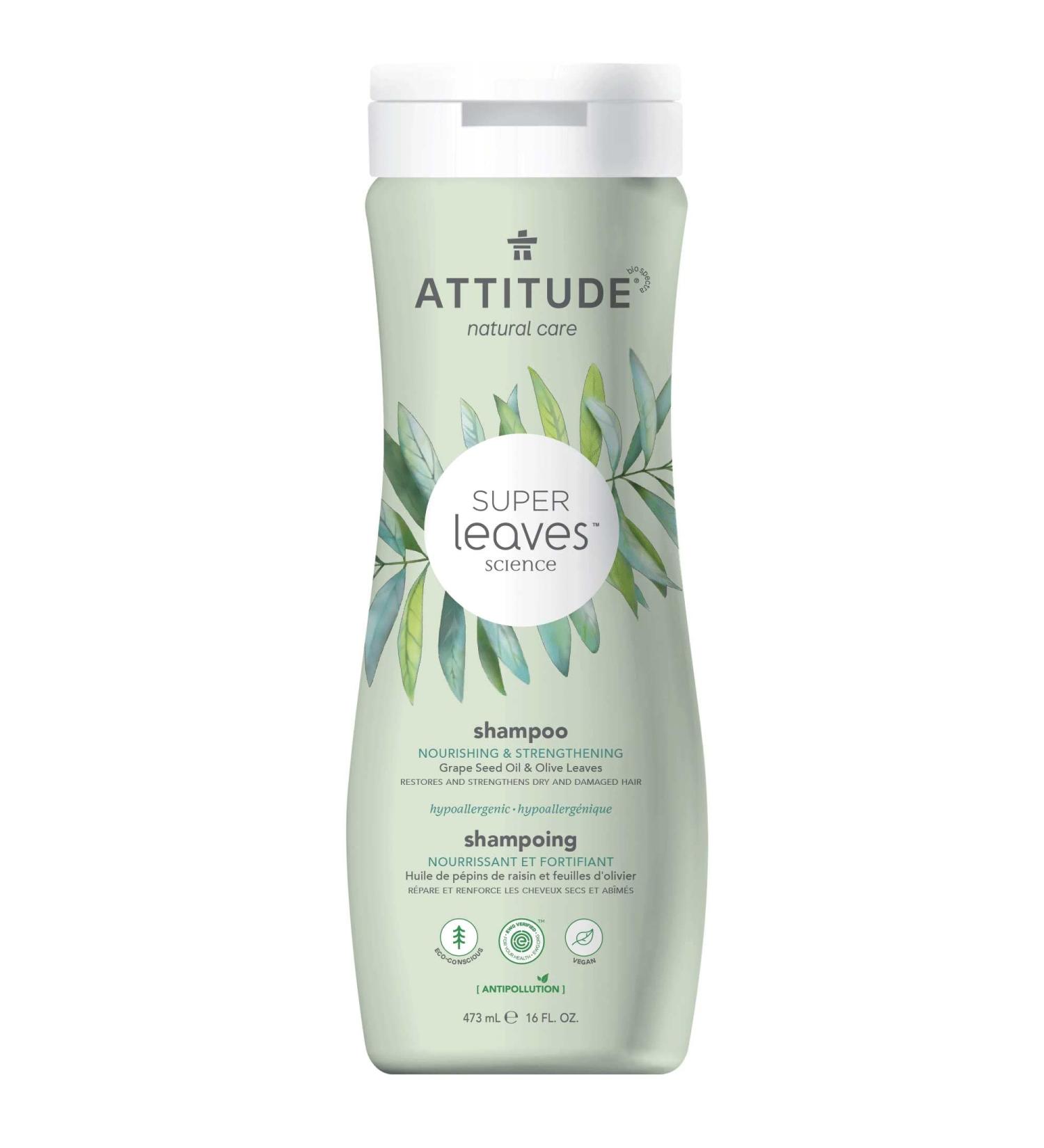 ATTITUDE Hair Shampoo | EWG Verified | Vegan & Cruelty-Free | Nourishing Plant-Based Ingredients with Grapeseed Oil & Olive Leaves | 16 Fl Oz - Buy Online on GoSupps.com