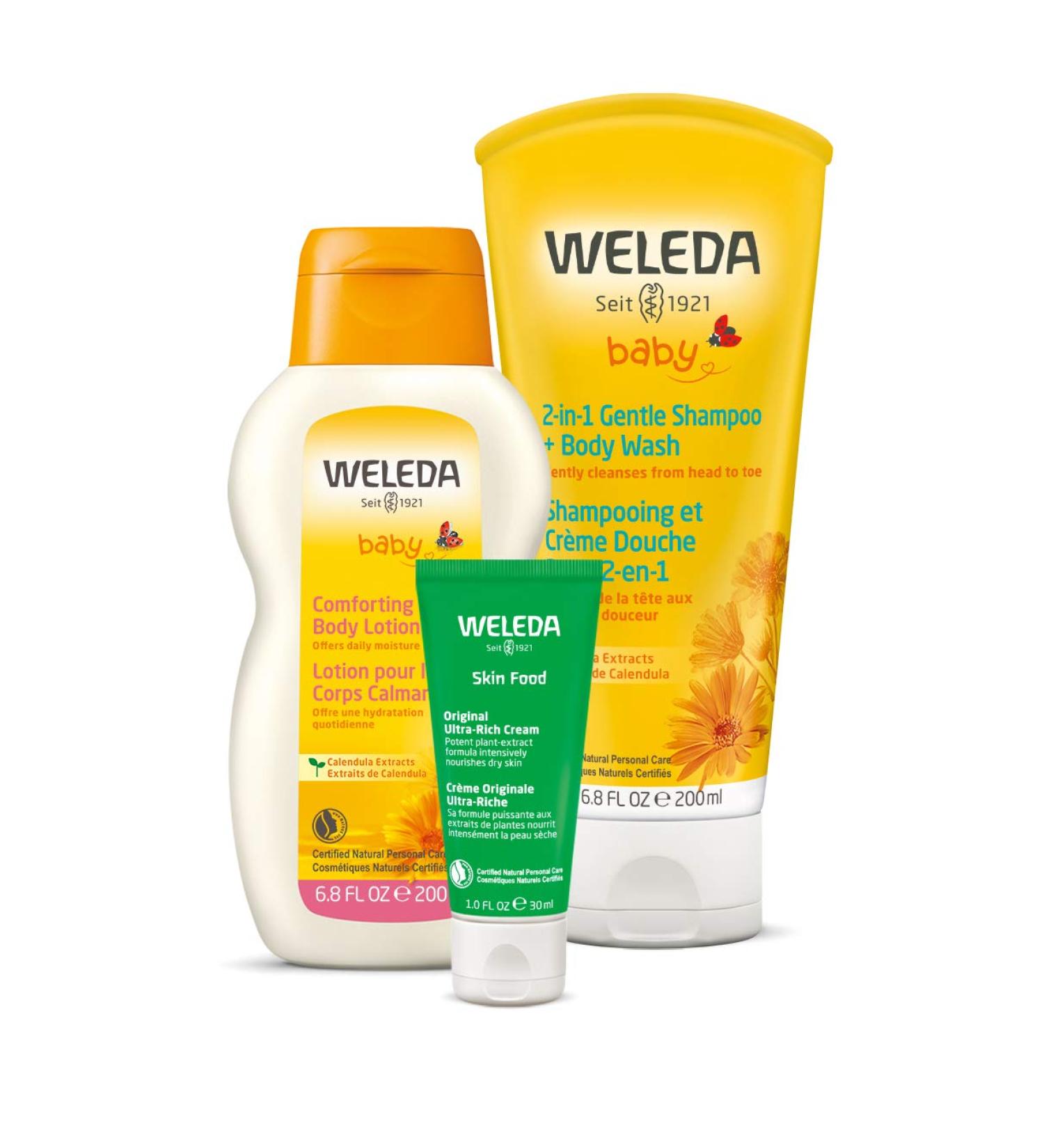 Weleda Baby Calendula 2-in-1 Shampoo & Body Wash Set - Vegan Gentle Skin Care for Mama & Baby - 3-Piece 6.8 Fl Oz Each Animal-Friendly - Buy Online on GoSupps.com