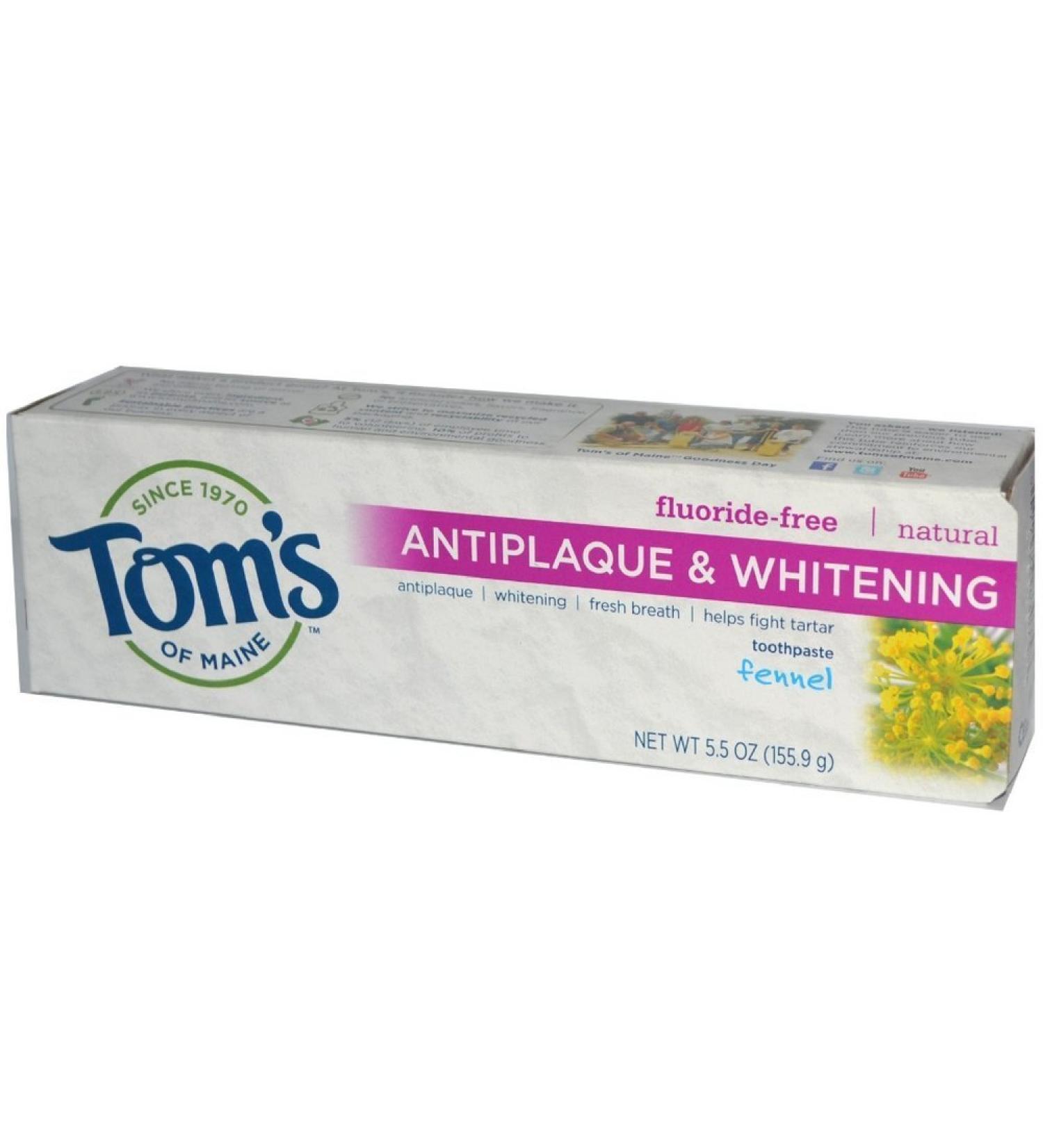 Tom's of Maine Natural Fluoride-Free Antiplaque & Whitening Toothpaste Fennel 5.50 oz (Pack of 4)
