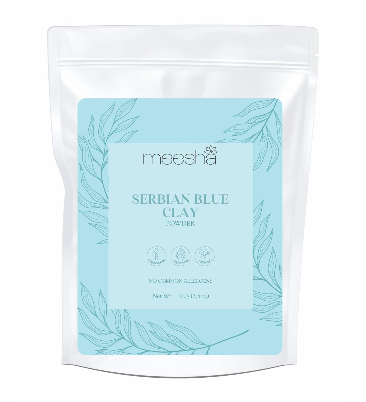 Meesha Serbian Blue Clay Powder | 100% Natural Cambrian Clay for Face Masks Body Wraps Hair Treatment | 3.5 oz (100g) | Ideal for Soap Making Body Scrubs Bath Bombs | Soothing & Cleansing - Buy Online on GoSupps.com