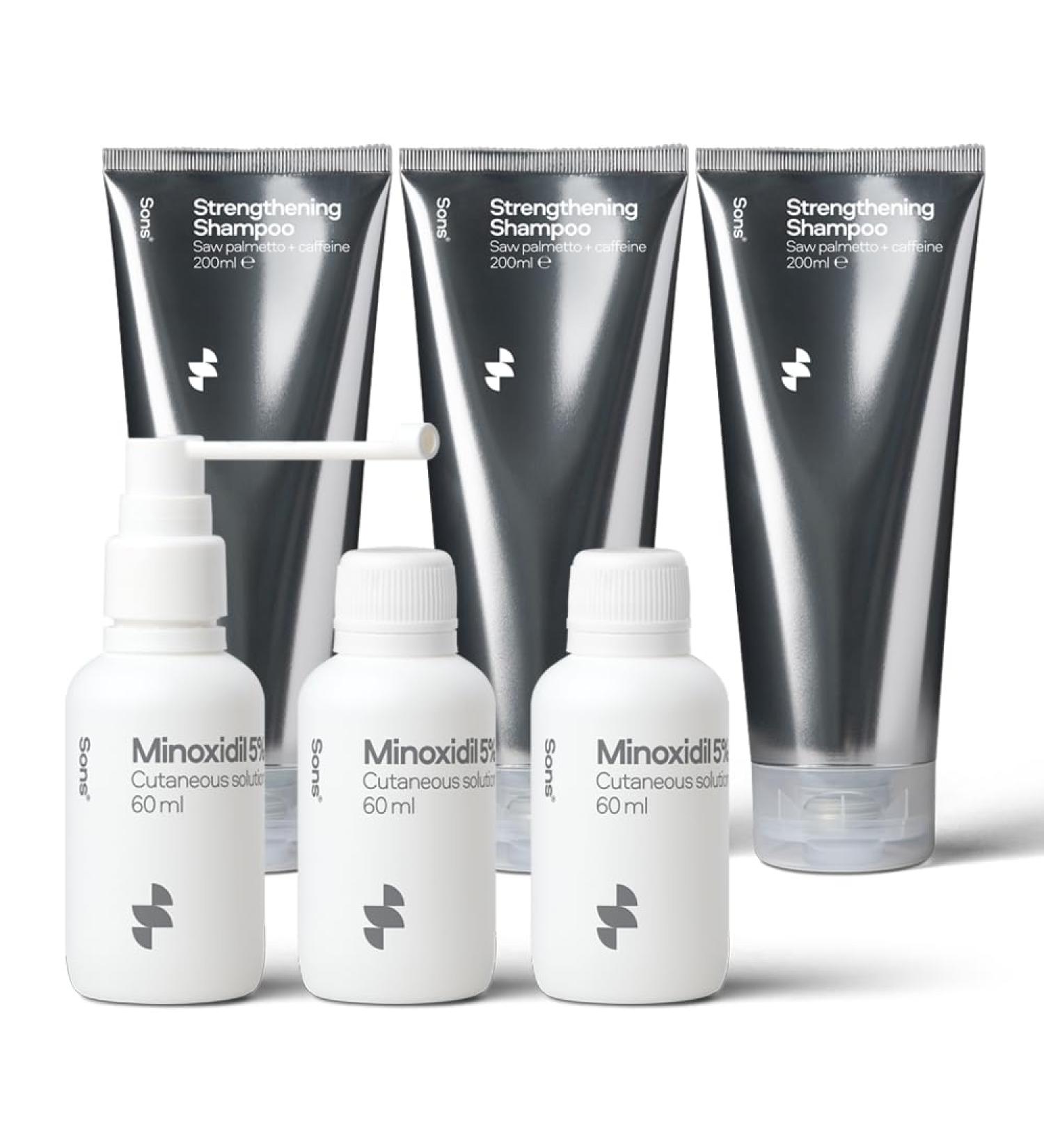  Sons Sons Minoxidil 5% Solution & Hair Growth Shampoo for Men Hair Regrowth Treatment DHT Blocker Head Wash With Caffeine Thickening & Anti-Dandruff Formula 3 Month Supply - Buy Online on GoSupps.com