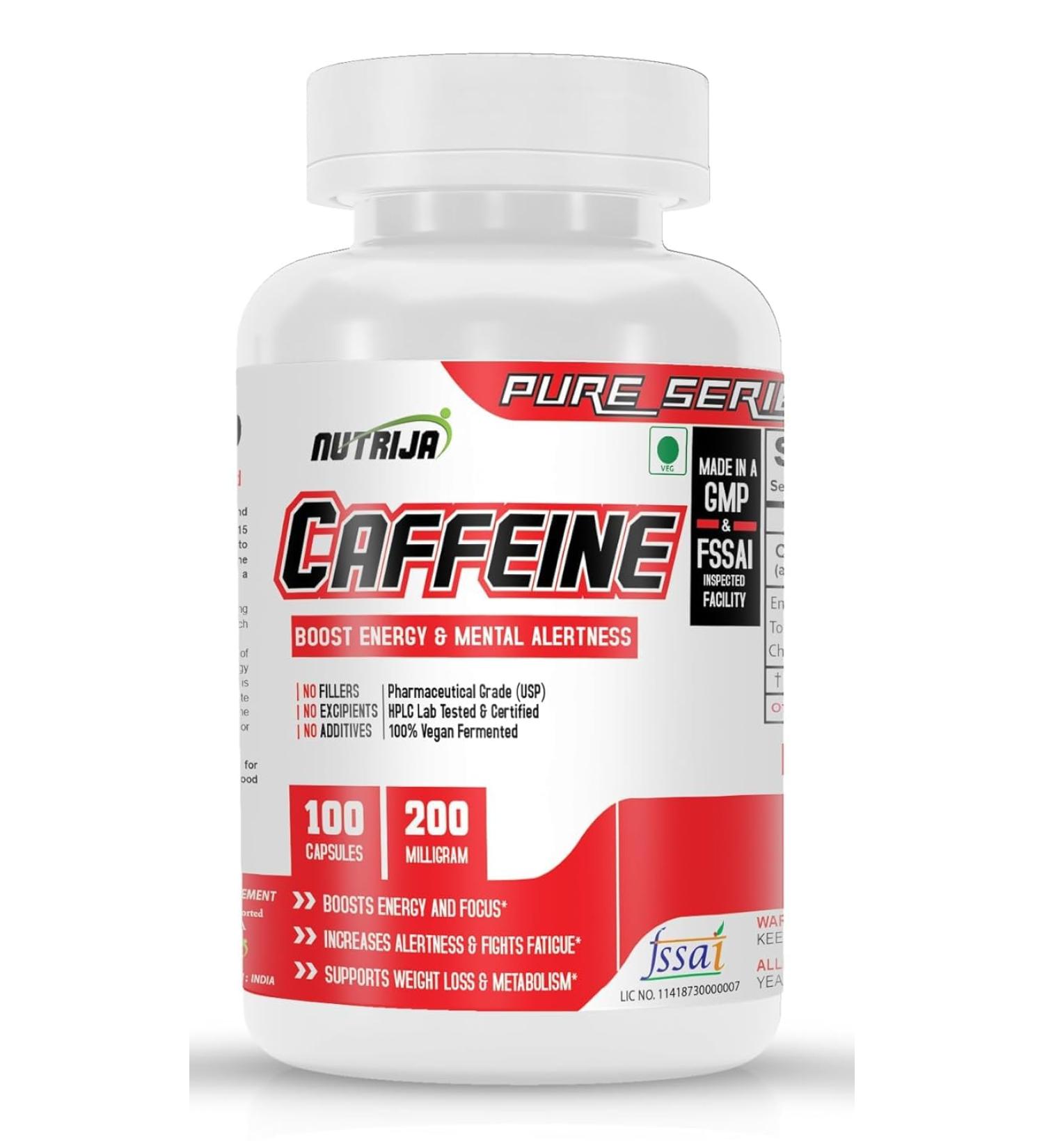 NutriJa Caffeine 200mg 100 Capsules | Pure & Potent | Boosts Performance & Metabolism - Buy Online on GoSupps.com