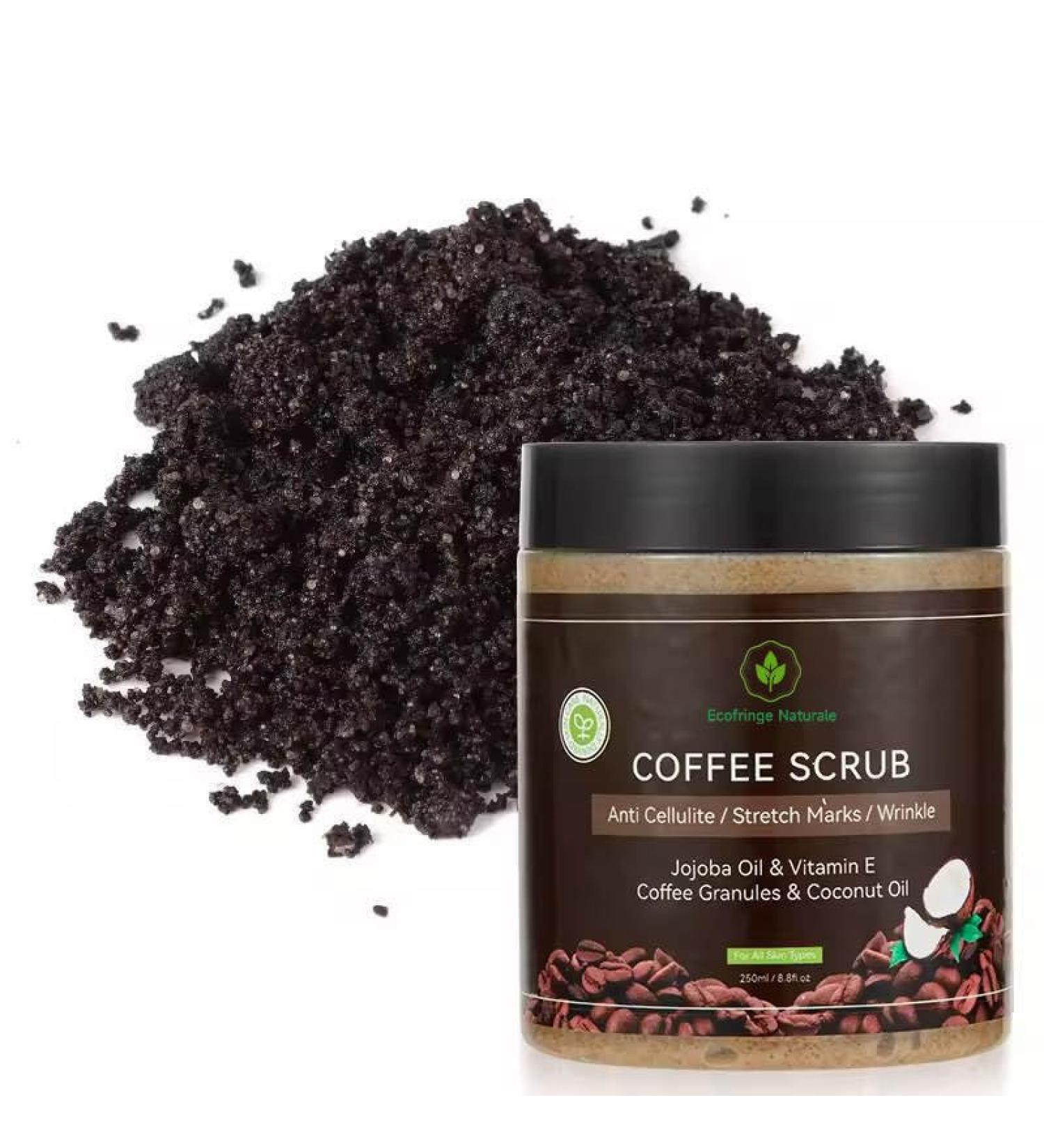 Coffee Scrub with Jojoba Oil Vitamin E Coffee Granules Coconut Oil 8.8 fl oz Anti Cellulite Stretch Marks Wrinkle