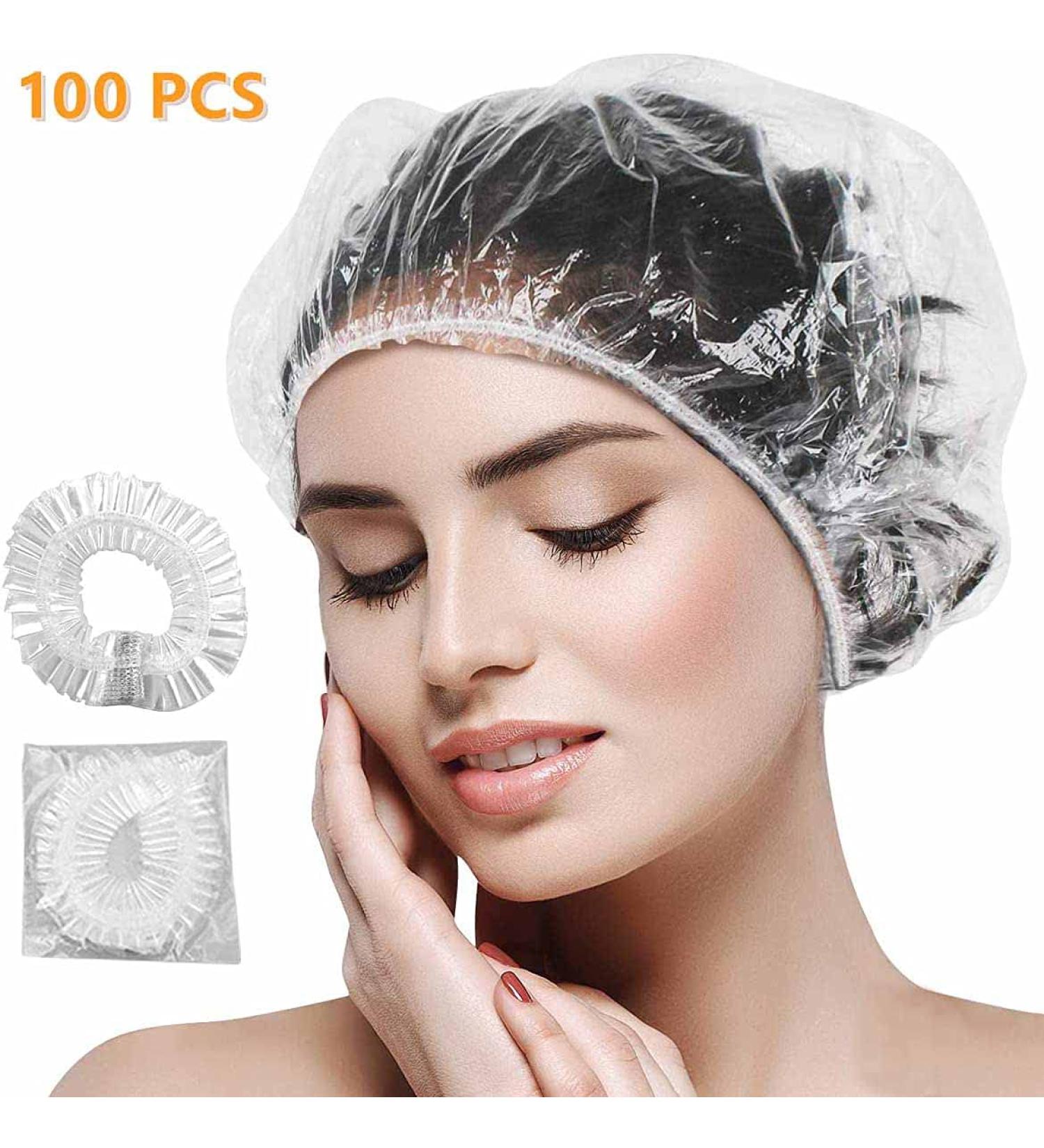 100 Pcs Disposable Clear Plastic Shower Caps - Waterproof Spa, Hotel, Salon, and Travel Hair Protection - Buy Online on GoSupps.com