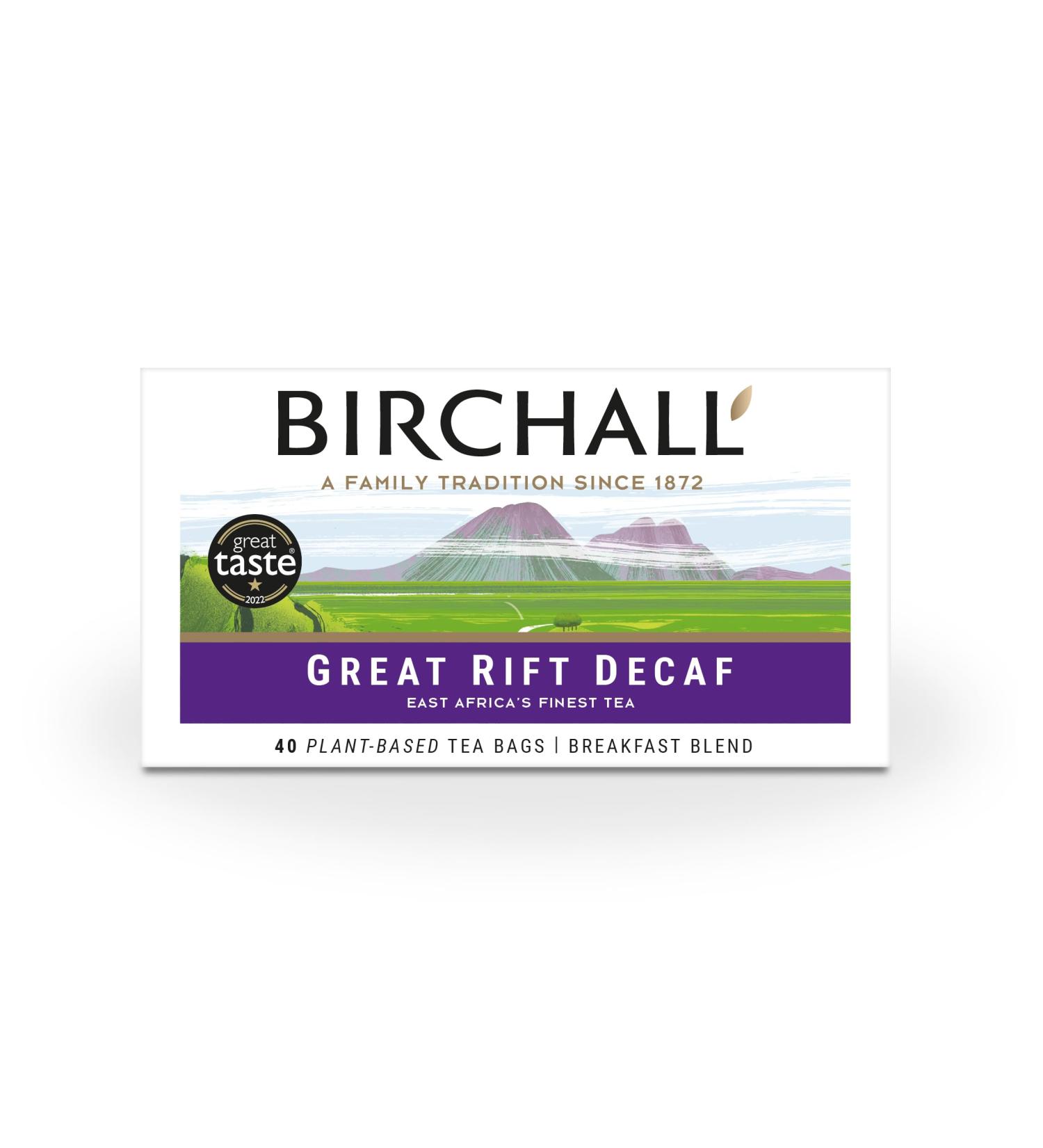 Birchall Great Rift Decaf Blend Tea Bags - Full Flavour English Breakfast Tea, 40 Plant-Based Tea Bags - Perfect Vegan Gift - Buy Online on GoSupps.com