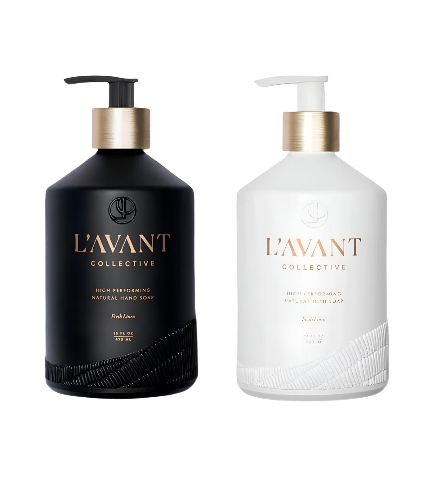 L'AVANT Collective Dish & Hand Soap Duo Fresh Linen | High Performing Formula Luxurious Ingredients for Soft & Smooth Hands & Dishes | 2 Reusable Glass Bottles Kitchen Accessories Home Decor Gifts - Buy Online on GoSupps.com