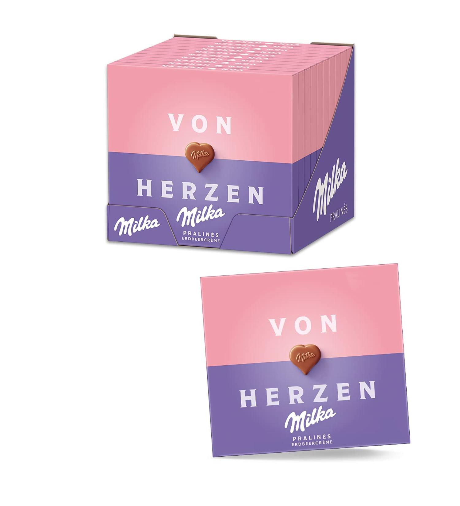 Buy Milka Von Herzen Pralin s Strawberry Cream 10 x 110g | Premium Alpine Milk Chocolate & Strawberry Filling | International Shipping Available - Buy Online on GoSupps.com