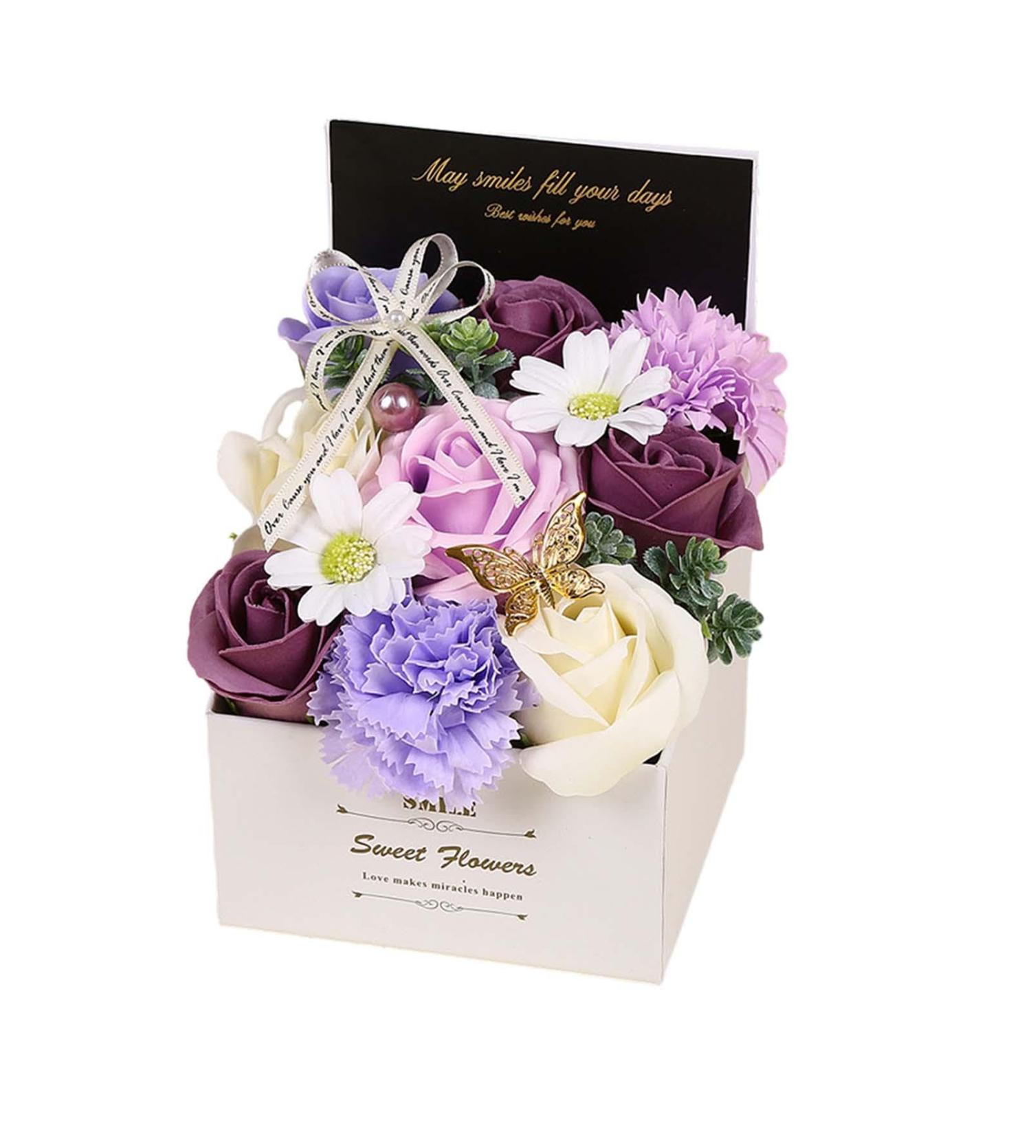 Buy Carnation Flower Soap Gift Box | Beautiful Purple Bath Soap for Weddings Teachers Day & Graduations | 12cm x 12cm x 18cm - Buy Online on GoSupps.com
