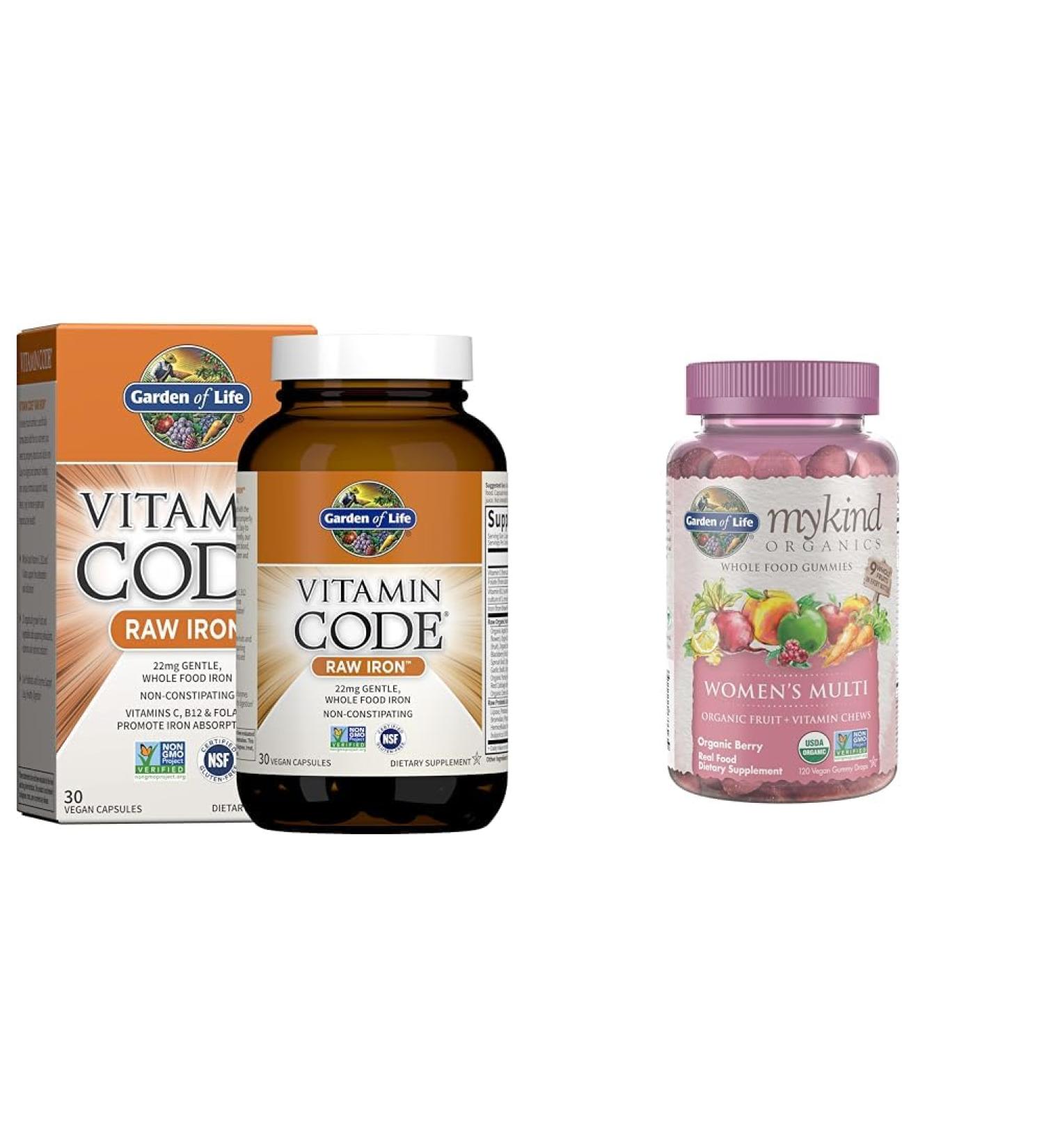 Garden of Life Vitamin Code Raw Iron 30ct Capsules & Organics Women's Gummy Vitamins - Berry - Certified Organic Non-GMO Vegan - Buy Online on GoSupps.com
