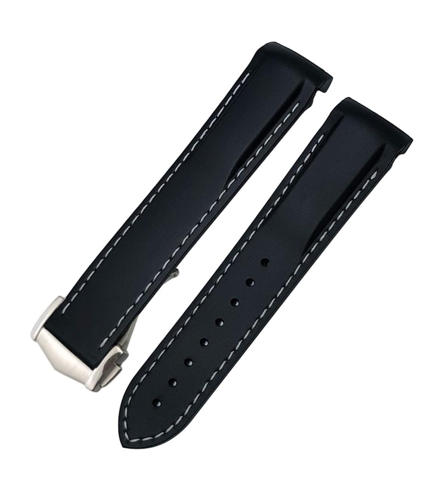 Buy SCHIK 22mm Curved Rubber Strap for Omega Speedmaster & Seamaster 300 - Black/White with Rose Buckle | International Shipping Available - Buy Online on GoSupps.com