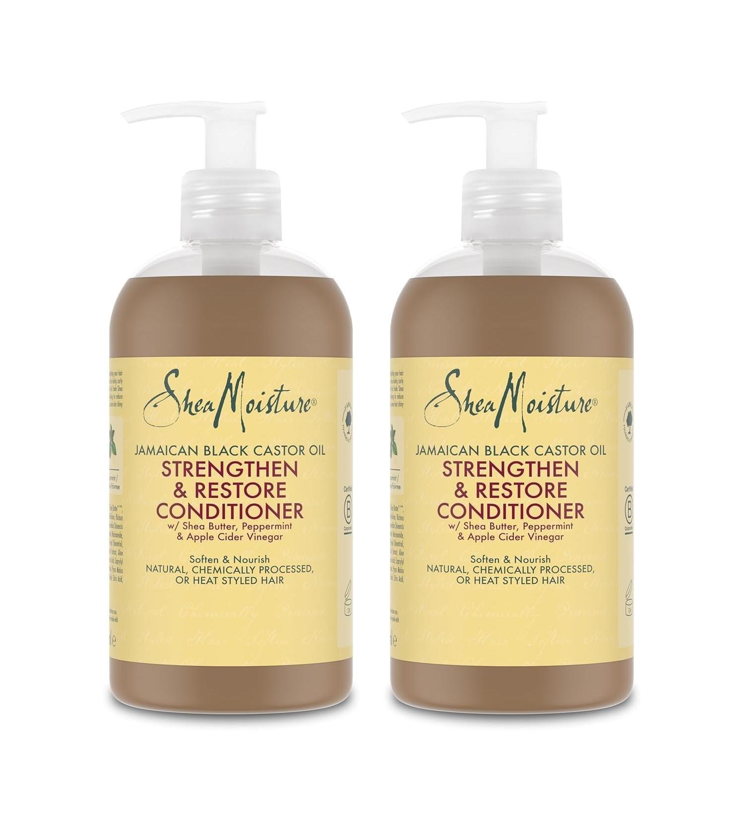 Unilever SheaMoisture Strenghten & Restore Conditioner for natural chemically treated or heatstyled hair Jamaican Black Castor Oil provides hydration 2 x 384 ml - Buy Online on GoSupps.com