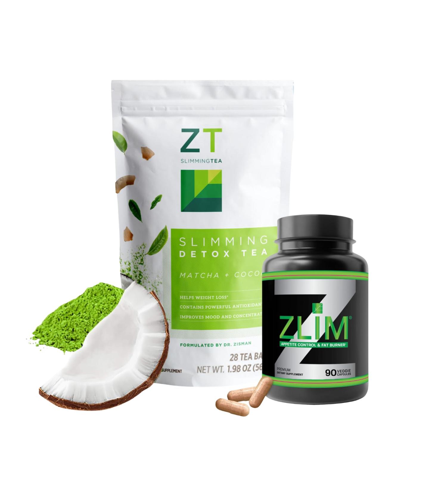 Dr. Zisman ZT Slimming - Matcha-Coconut Detox Blend Weight Loss Tea (28 Tea Bags) + Zlim Appetite & Weight Control Dietary Supplement for Men and Women(90 Veggie Capsules) - Buy Online on GoSupps.com